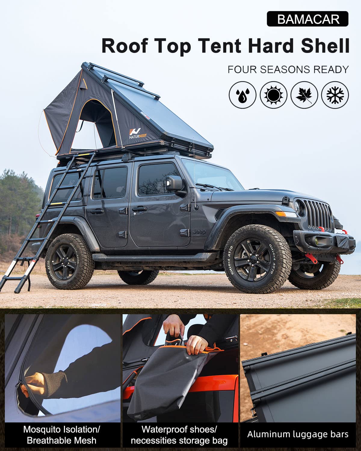 Naturnest Pop Up Hardshell Rooftop Tent for SUV, Truck & Jeep - Waterproof Car Roof Top Camping Tent with Easy Setup | Perfect for Outdoor Adventures, Road Trips & Overlanding