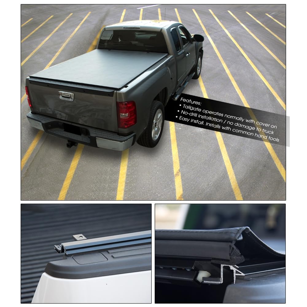 Low Profile Roll Up Soft Vinyl Truck Bed Tonneau Cover for 2014-2018 Chevy Silverado/GMC Sierra 1500 5.8 Ft (68