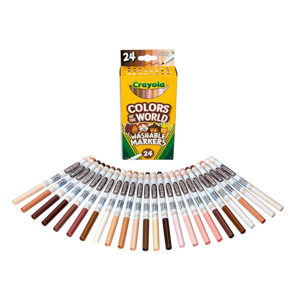 24-Piece Crayola Colors of the World Fine Line Washable Markers for Kids Ages 3+ | Non-Toxic Art Supplies for School, Home & Travel | Perfect for Coloring Books, Crafts & Educational Activities