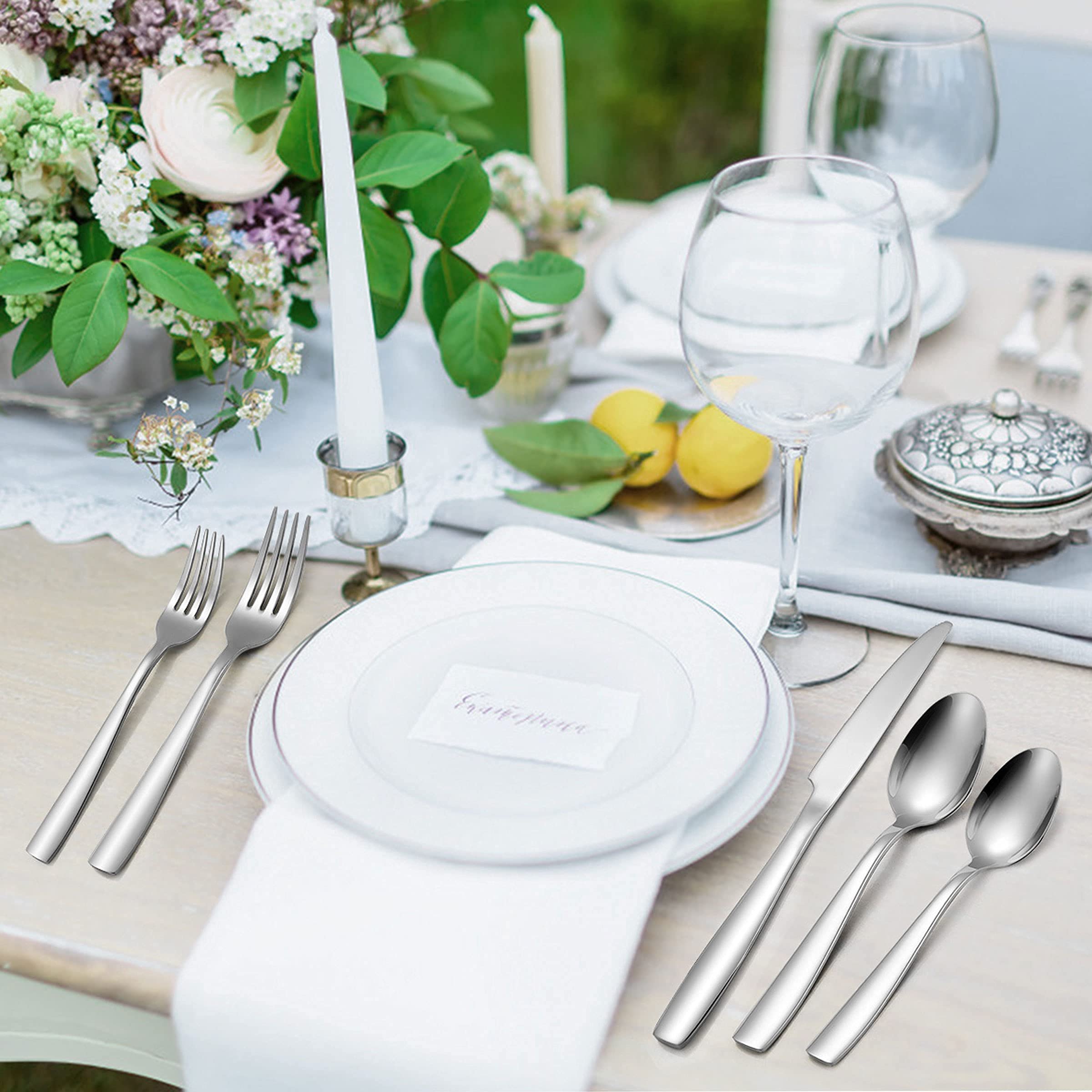 Premium 18/10 Stainless Steel Flatware Set - 40-Piece Silverware Cutlery for 8 People, Elegant Dining Utensils for Home, Restaurant & Wedding Use, Mirror Polished & Dishwasher Safe - Perfect for Formal Dinners, Catering Events and Luxury Table Settings