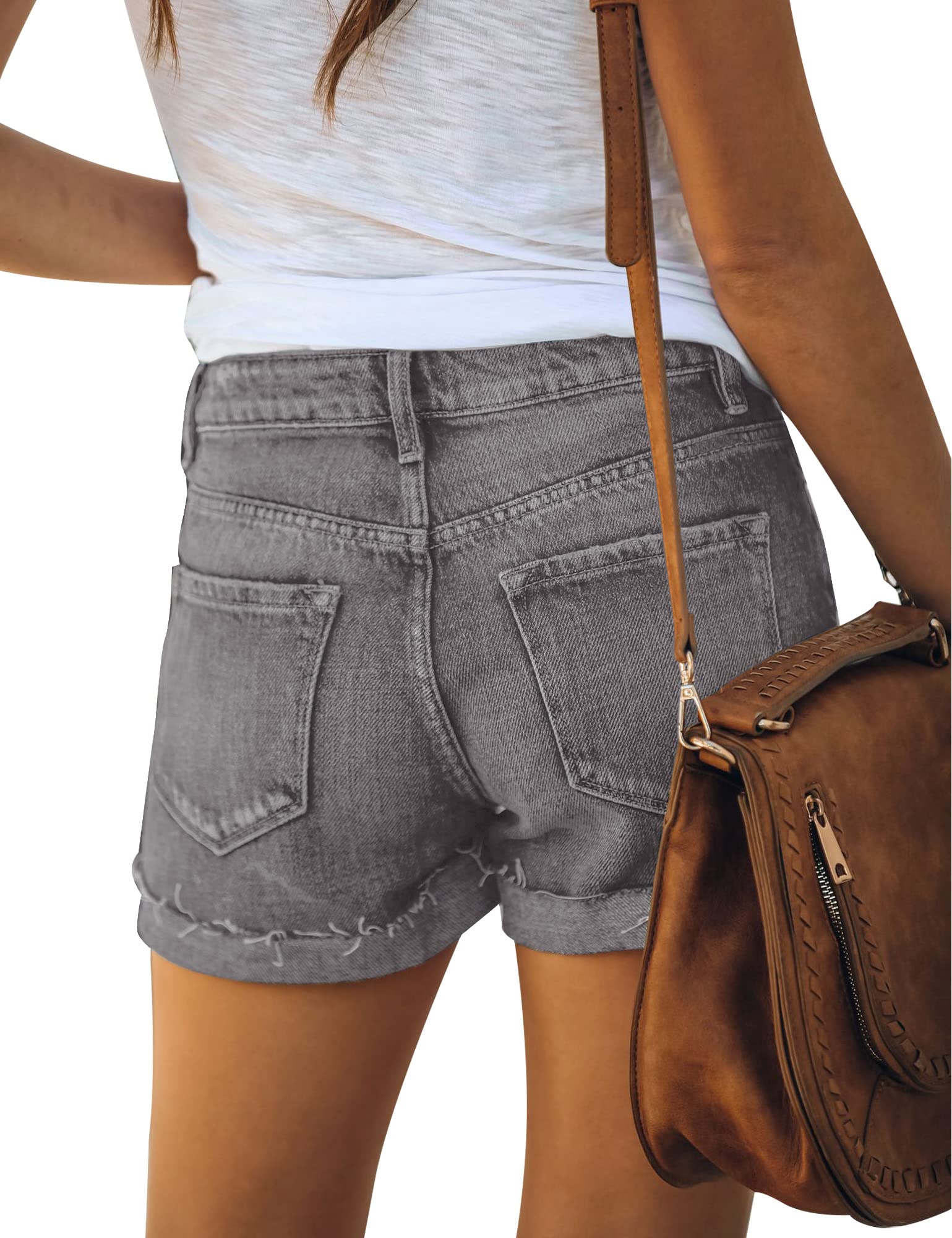 LookbookStore Women's High Waisted Denim Shorts with Button Details & Cuffed Hem | Summer Fashion Staple for Casual Outings & Beach Vacations