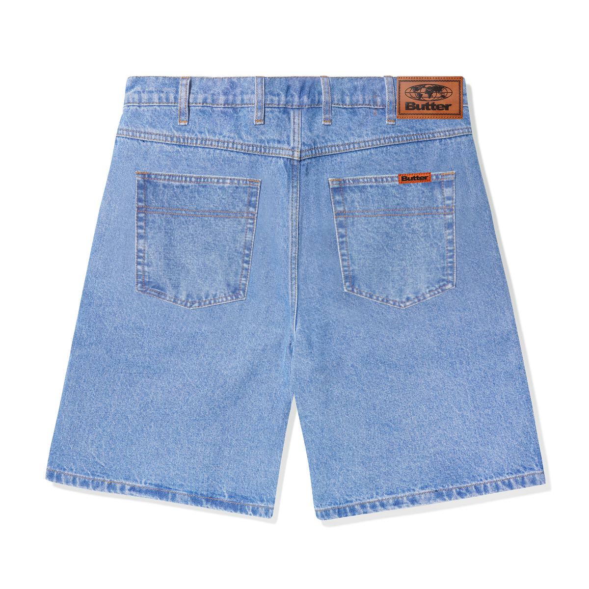 Butter Goods Baggy Denim Shorts for Men - Washed Indigo Blue Distressed Denim Shorts for Casual Wear & Summer Outfits