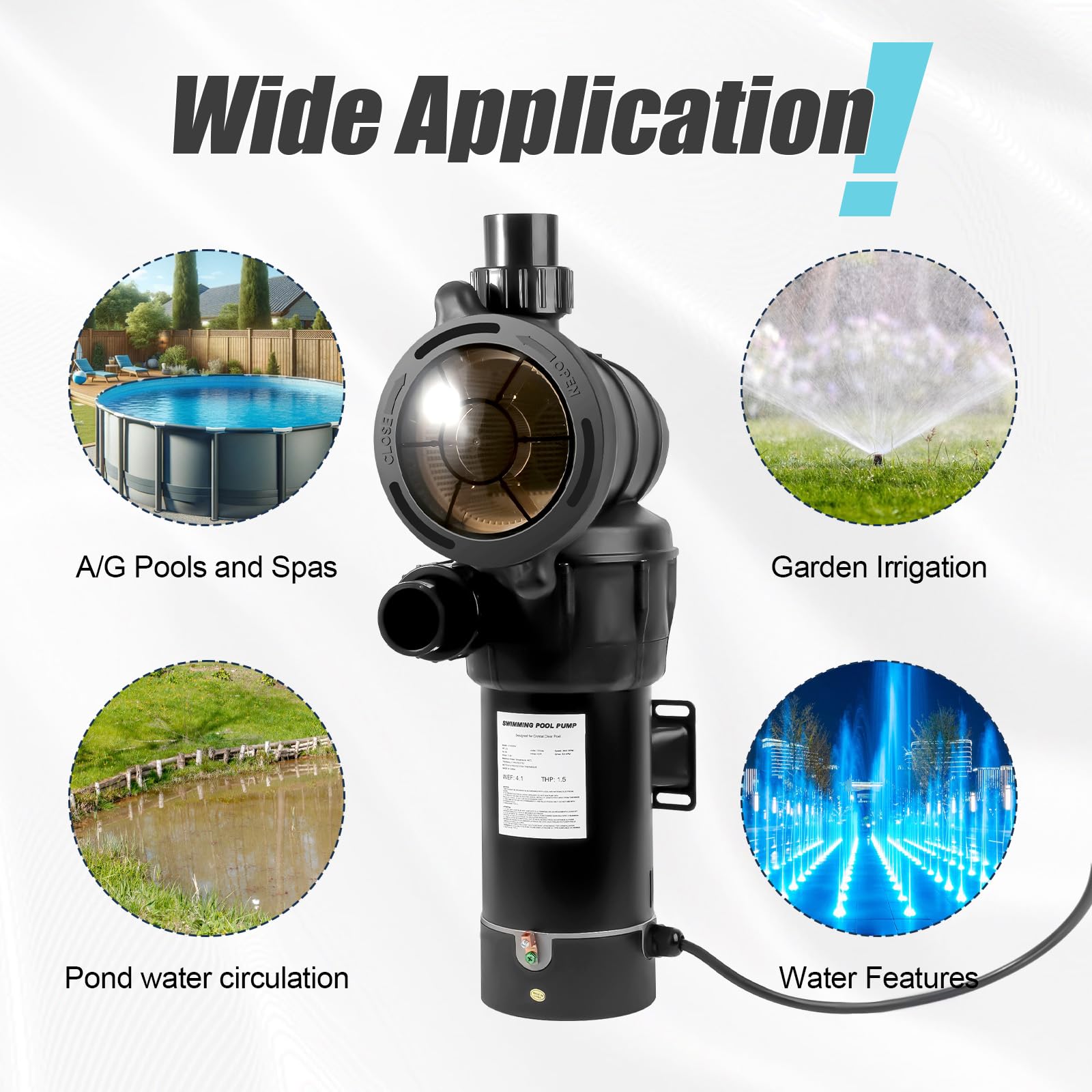 2HP Two Speed Above Ground Pool Pump 115V - 5160GPH Flow Rate, 39FT Head, Thermal Protected Motor - Includes 1.25