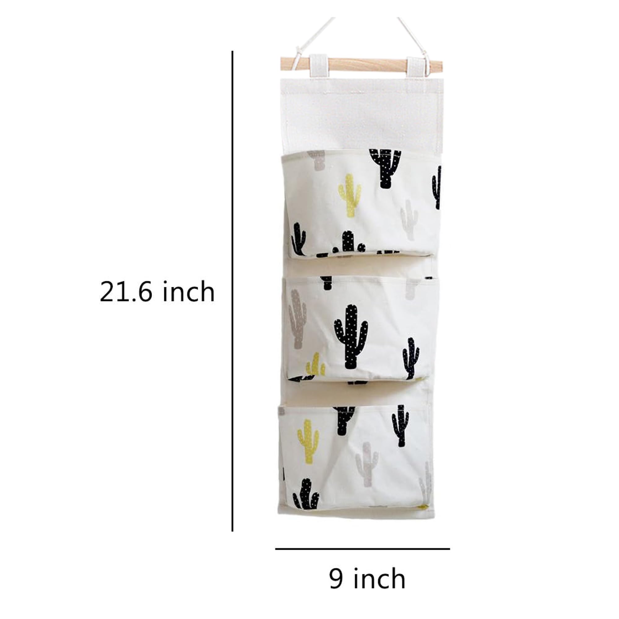 KRLIFCSL Cactus Wall Door Closet Hanging Storage Bag - 3 Pocket Canvas Fabric Over The Door Organizer Pouch, 2 Pack (Cactus) - Perfect for Bedroom, Bathroom, Closet & Entryway Organization
