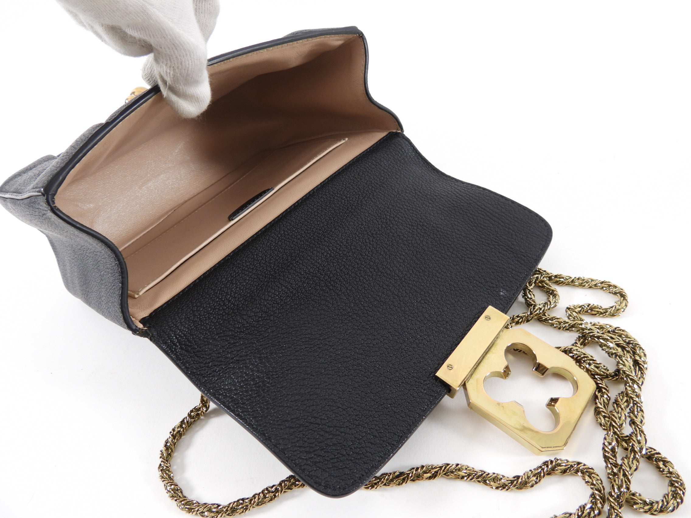 Chloe Black Grain Leather Elsie Crossbody Chain Bag - Stylish & Elegant for Evening Outings, Parties & Special Occasions