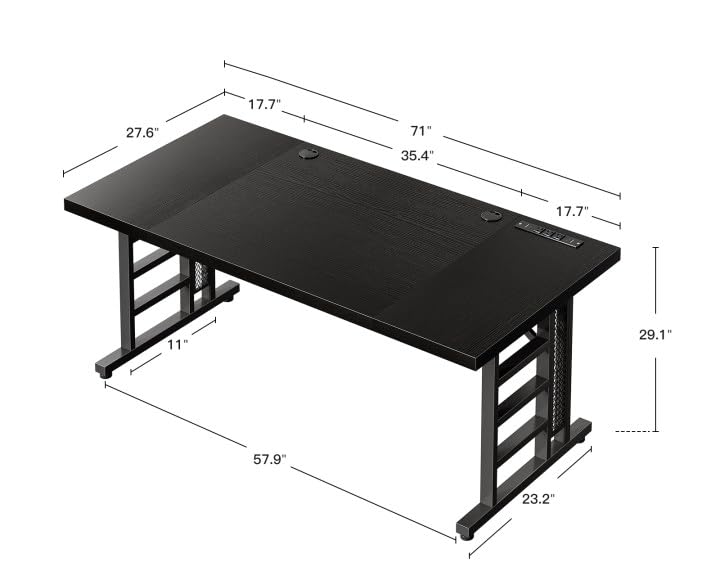 Coleshome 71 Inch Executive Desk with USB Ports - Modern Large Computer Office Desk, Black Home Office Workstation for Business Professionals | Perfect for Remote Work, Video Conferencing & Study Spaces