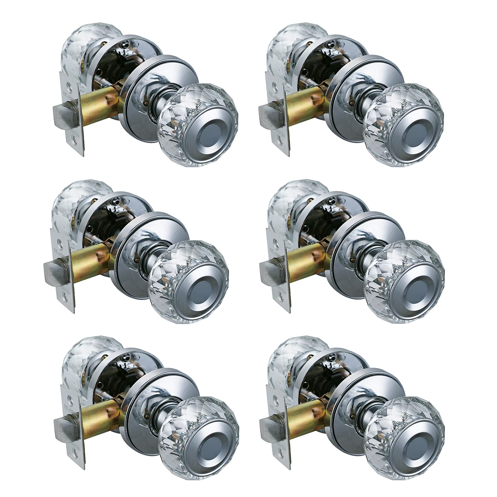 Crystal Glass Door Knob with Chrome Finish - Passage, Hall & Closet Door Handle (ZSCY-HDC32CP-PS-6P) - Perfect for Bedrooms, Bathrooms & Interior Doors