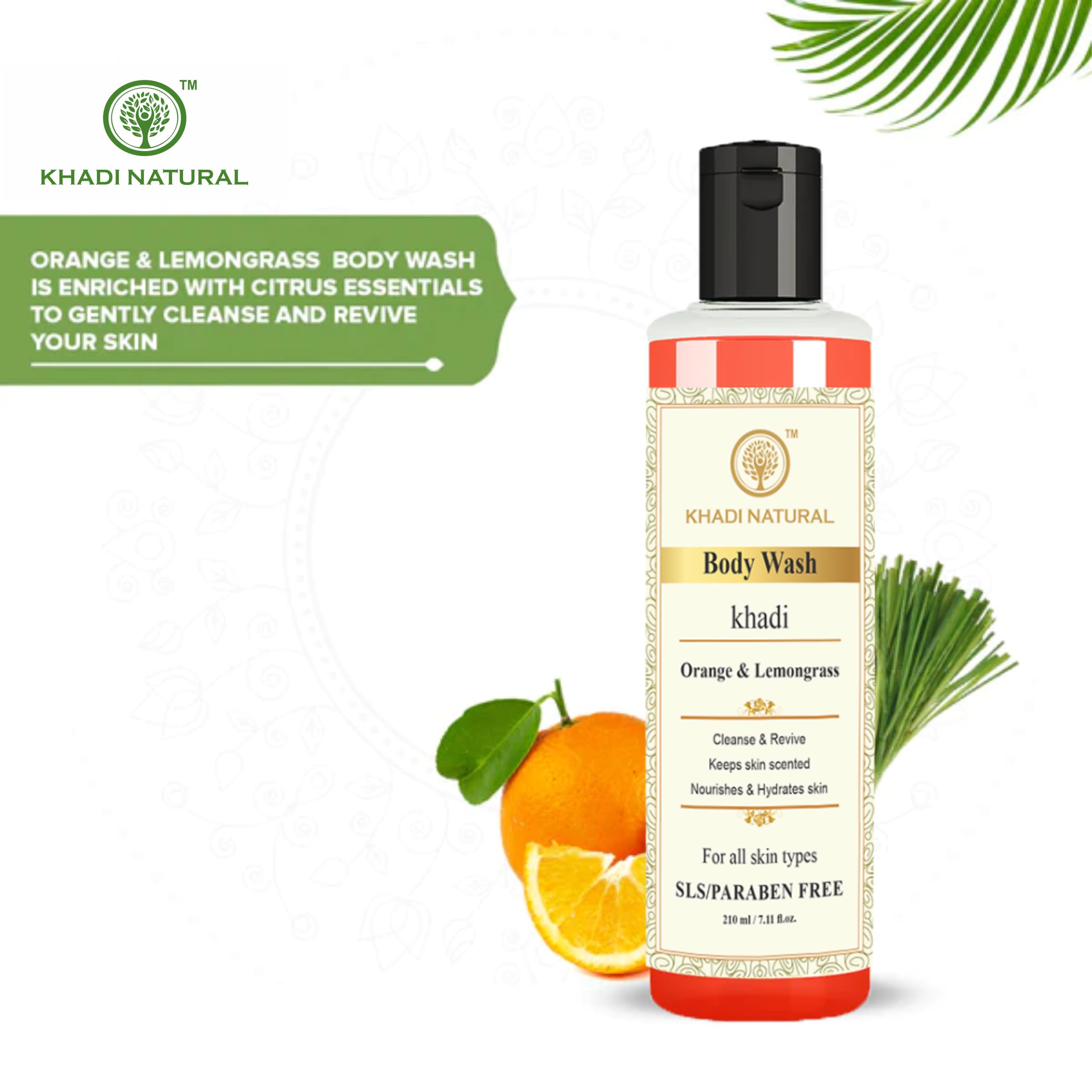 Khadi Natural Herbal Orange & Lemongrass Body Wash - Deep Cleansing & Revitalizing Shower Gel for All Skin Types | Regulates Oil, Prevents Blemishes | 210ml Twin Pack | Perfect for Daily Shower & Spa Relaxation
