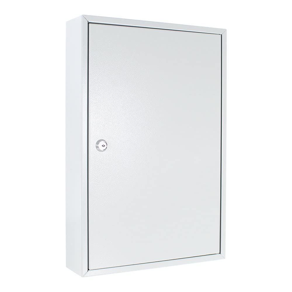 64-Key Wall Mount Key Cabinet with Cylinder Lock - Light Grey Organizer Includes Free Key Tags & Mounting Hardware | Perfect for Home, Office & School Key Management