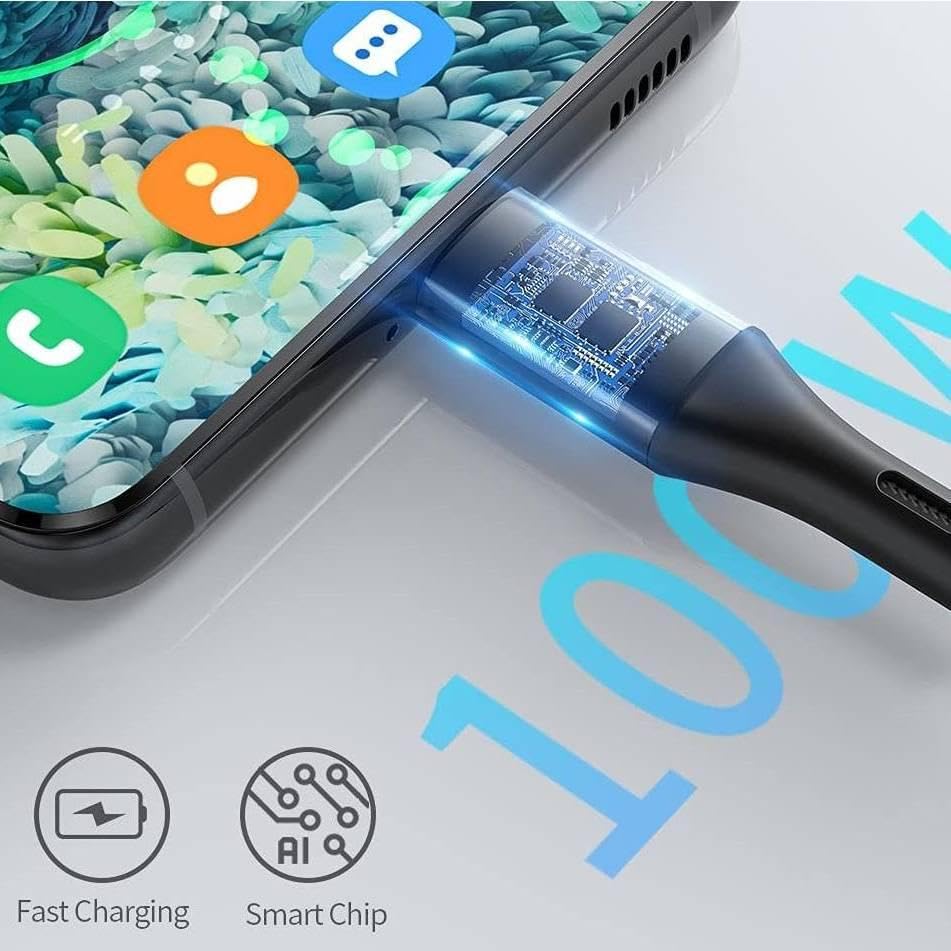 Premium 3ft USB-C to USB-C Fast Charging Cable (100W PD) - Nylon Braided Durable Charger for Remarkable 2, MacBook, Laptops & Phones - Perfect for Home, Office & Travel - Jet Black