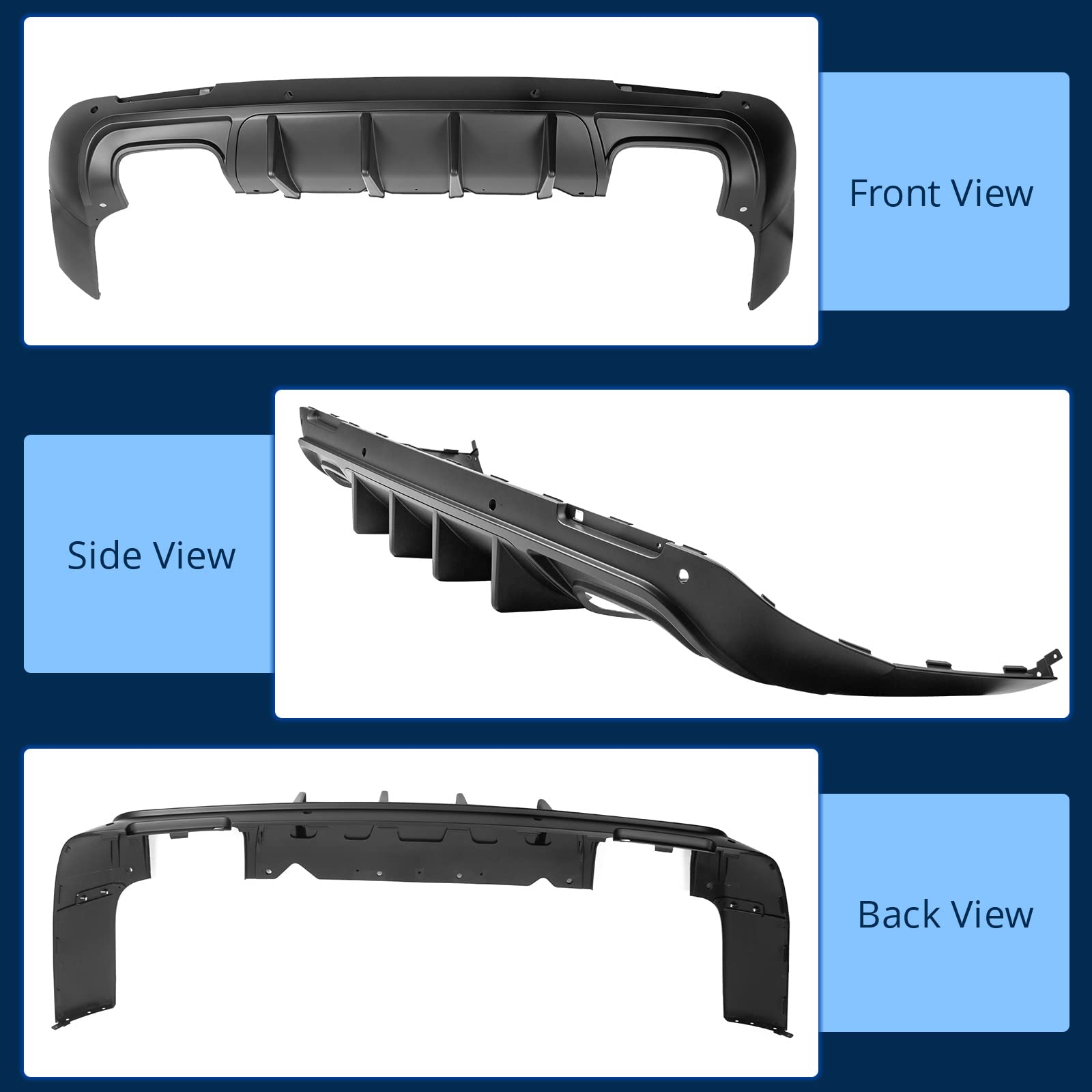 FREEMOTOR802 Rear Diffuser for 2015-2023 Dodge Challenger | IKON V1 Style Matte Black PP Bumper Lip Valance | 4-Piece Shark Fin Splitter Kit | Enhances Aerodynamics & Sporty Look for Street Racing & Car Shows