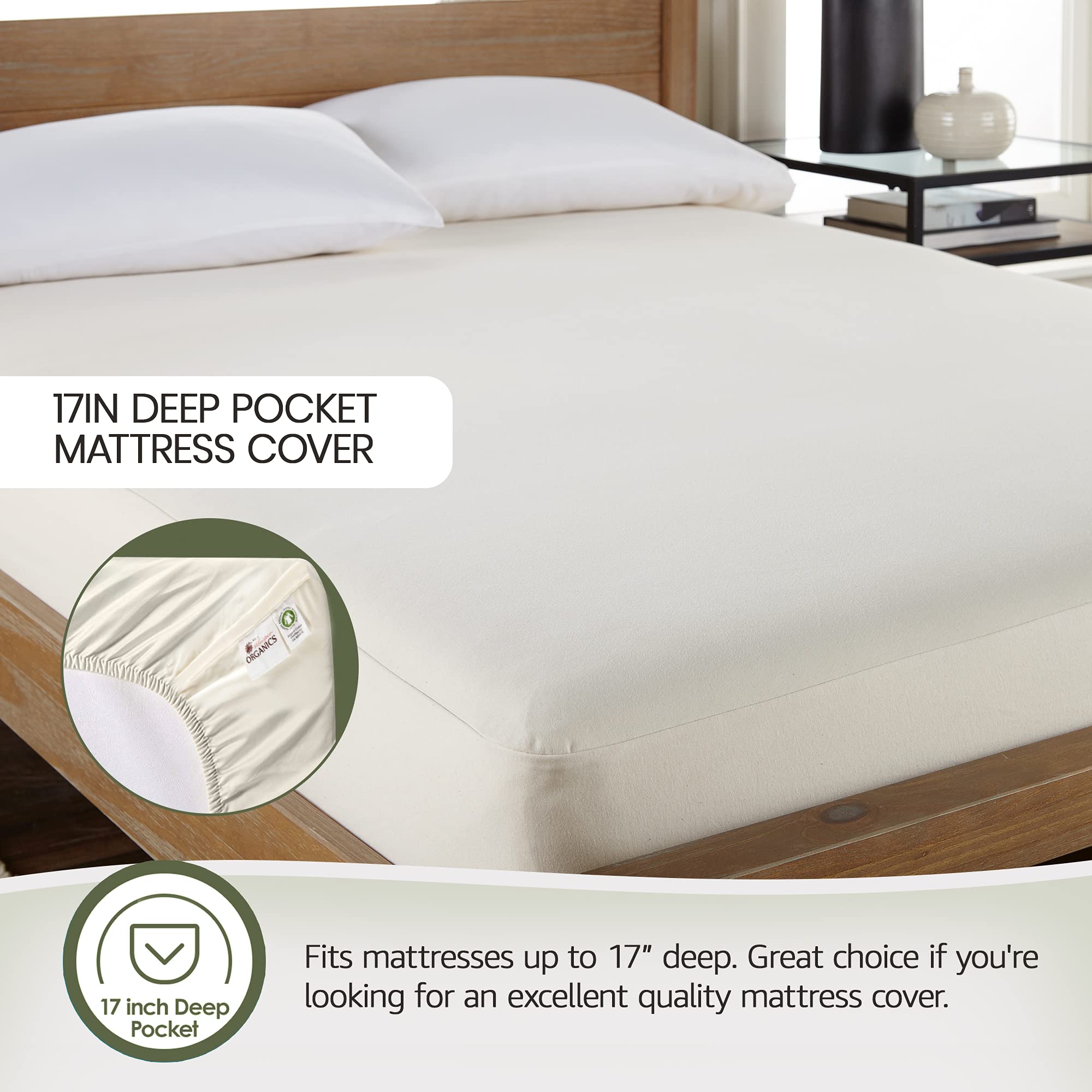Organic Waterproof Mattress Protector Full Size - 100% Waterproof Mattress Pad with Quiet & Breathable Triple Layer Protection - Fairtrade & GOTS Certified - Machine Washable - Ideal for Kids, Allergy Sufferers & Bedwetting Protection - Perfect for Guest Beds & Dorm Rooms