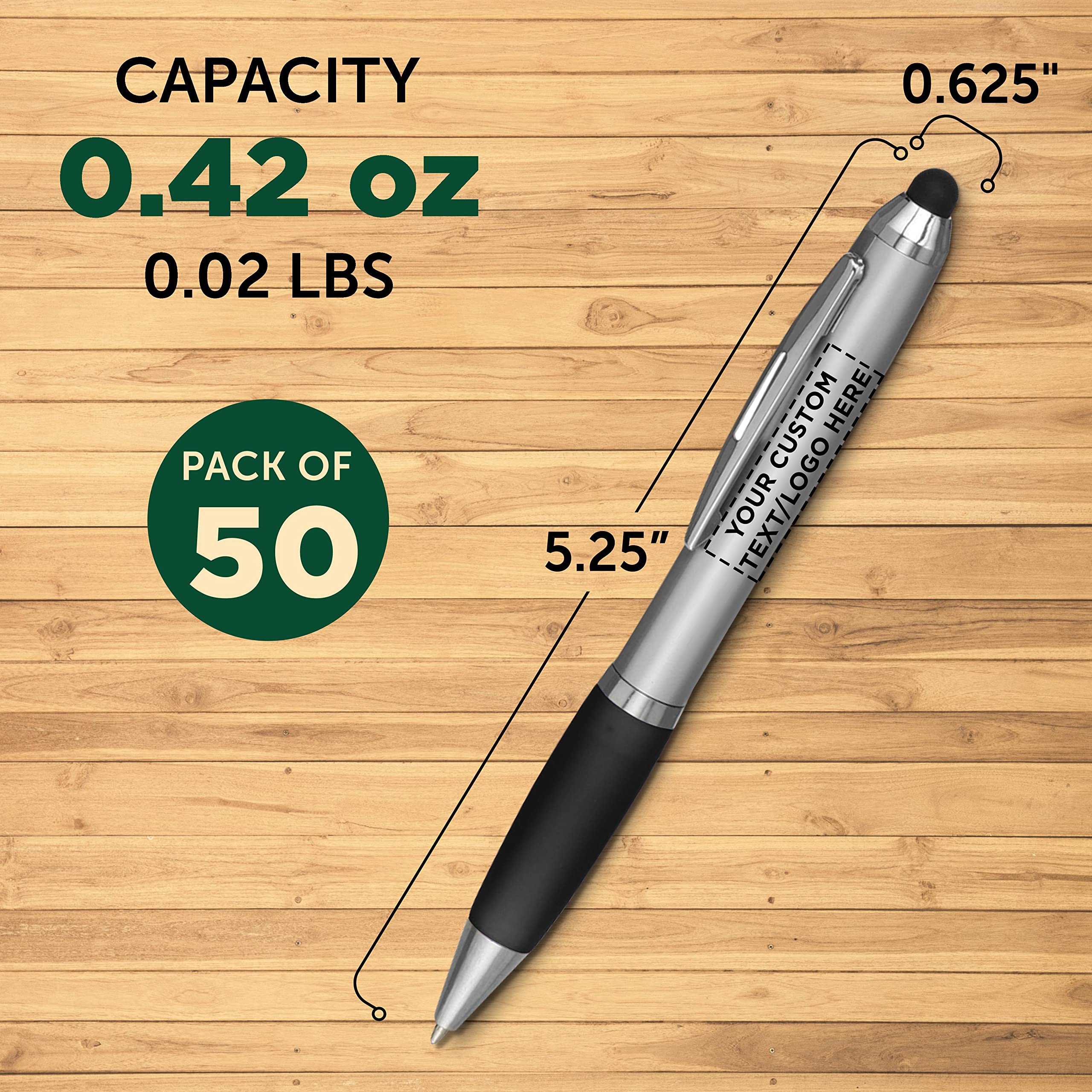 Custom Stylus Ballpoint Pens Set of 50 - Bulk Personalized Pens with Black Ink for Office, School & Business | Great for Tradeshows, Events & Corporate Gifts | Dual Function Stylus Tip for Touchscreens