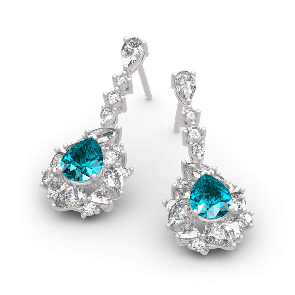 Jeulia Sterling Silver Sapphire Drop Earrings for Women - Princess Cut Dangle Earrings with Diamond Accents | Perfect Anniversary & Birthday Gift for Her | Elegant Jewelry for Weddings, Parties & Special Occasions