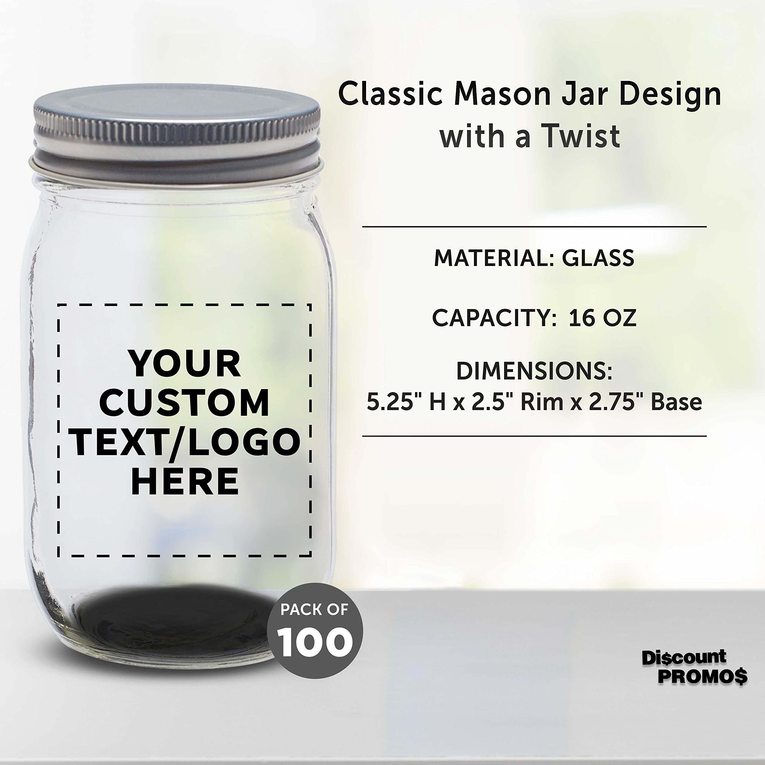Custom 16 oz Mason Jars with Lids - Bulk Pack of 100 Personalized Glass Jars for Food Storage - Perfect for Overnight Oats, Candies, Pickles, Spices & Beverages - Ideal for Home Kitchen, Party Favors & DIY Crafts - Black