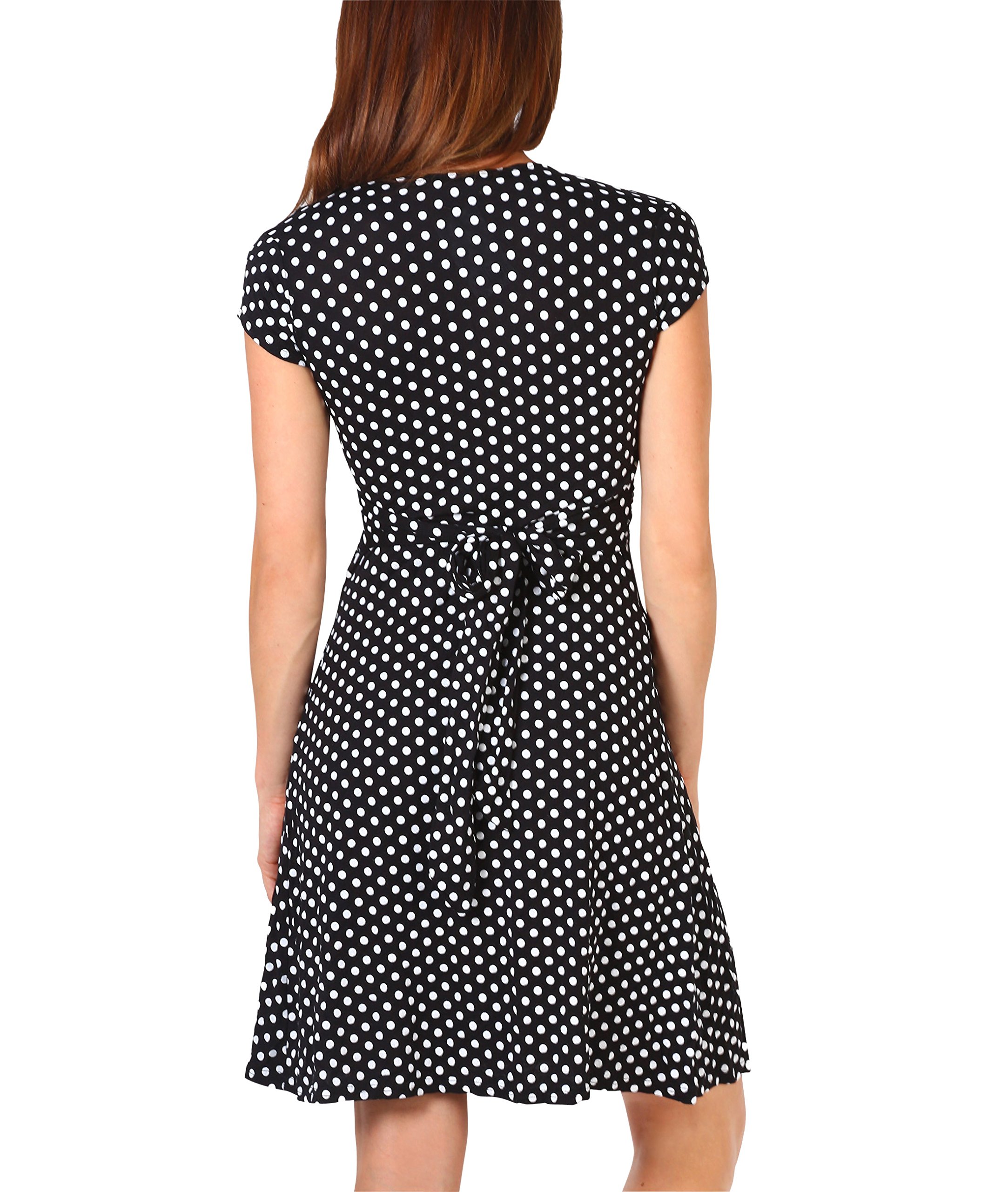 KRISP Women's Casual Party Cocktail Dress - Polka Dot Knot Front Ruched Waist Plus Size Flowy Midi Dress for Wedding Guest, Date Night & Special Occasions