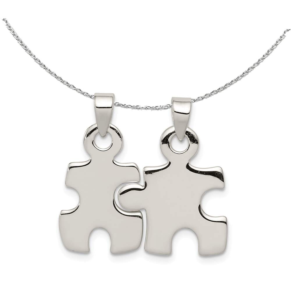 Black Bow Jewelry Sterling Silver Puzzle Piece Pendant Necklace Set of 2 - Perfect for Couples, Friendship Gifts & Puzzle Lovers