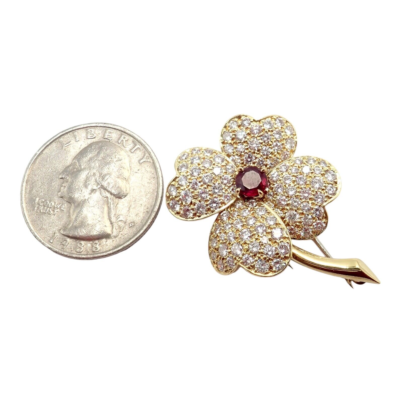 Vintage Van Cleef & Arpels Cosmos 18k Yellow Gold Diamond Ruby Brooch Pendant - Luxury Jewelry for Special Occasions & Gift Giving