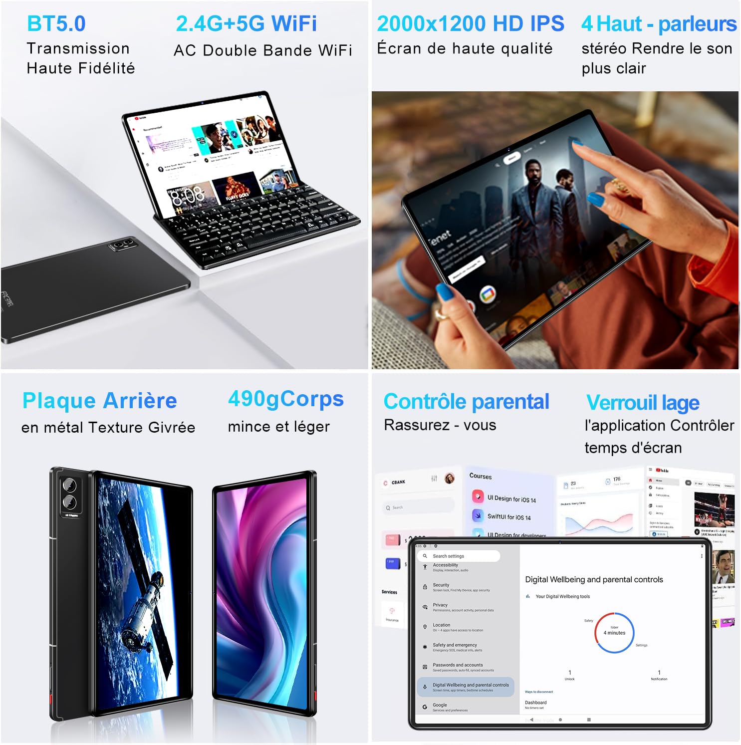 FACETEL 13 Inch Android Tablet with Keyboard & Mouse - 16GB RAM 256GB ROM (Expandable to 1TB), 2K FHD Display, Octa-Core Processor, 8600mAh Battery, Dual Camera - Perfect for Work, Study & Entertainment (Black)