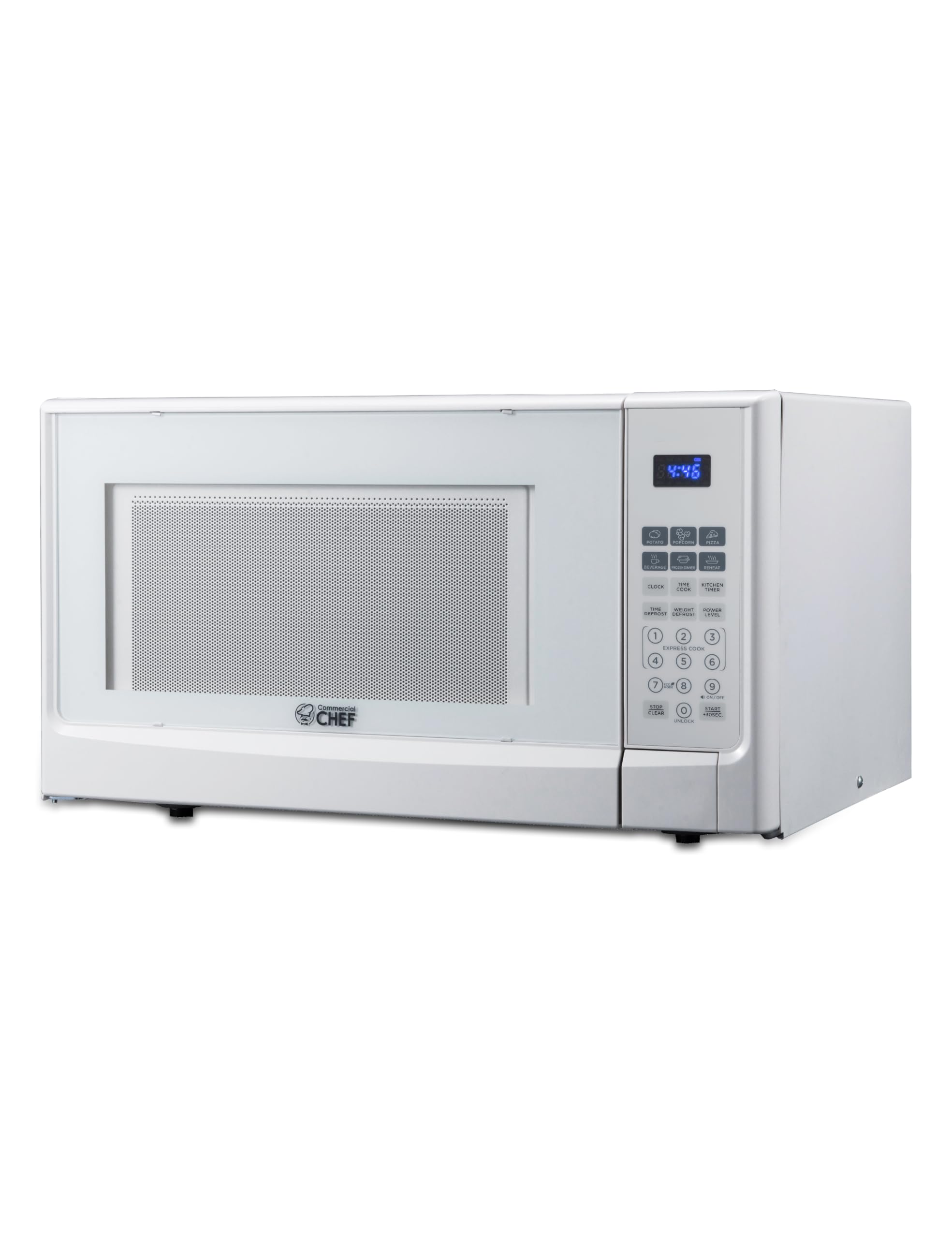 Commercial Chef 1.4 Cu Ft Countertop Microwave - 1100W with 10 Power Levels, Digital Control Panel & Timer, Push Button Operation (White) - Perfect for Small Kitchens, Dorms, Offices & RVs