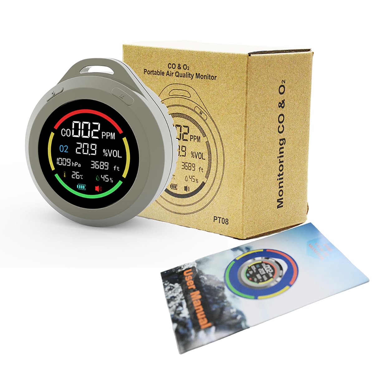 6-in-1 Portable Oxygen Detector with CO, Altimeter, Barometer, Temperature & Humidity Monitor - O2 Meter for Hiking, Camping, RVs, Home Safety & Outdoor Activities (Green) - Perfect for Travel, Emergency Preparedness & Air Quality Testing