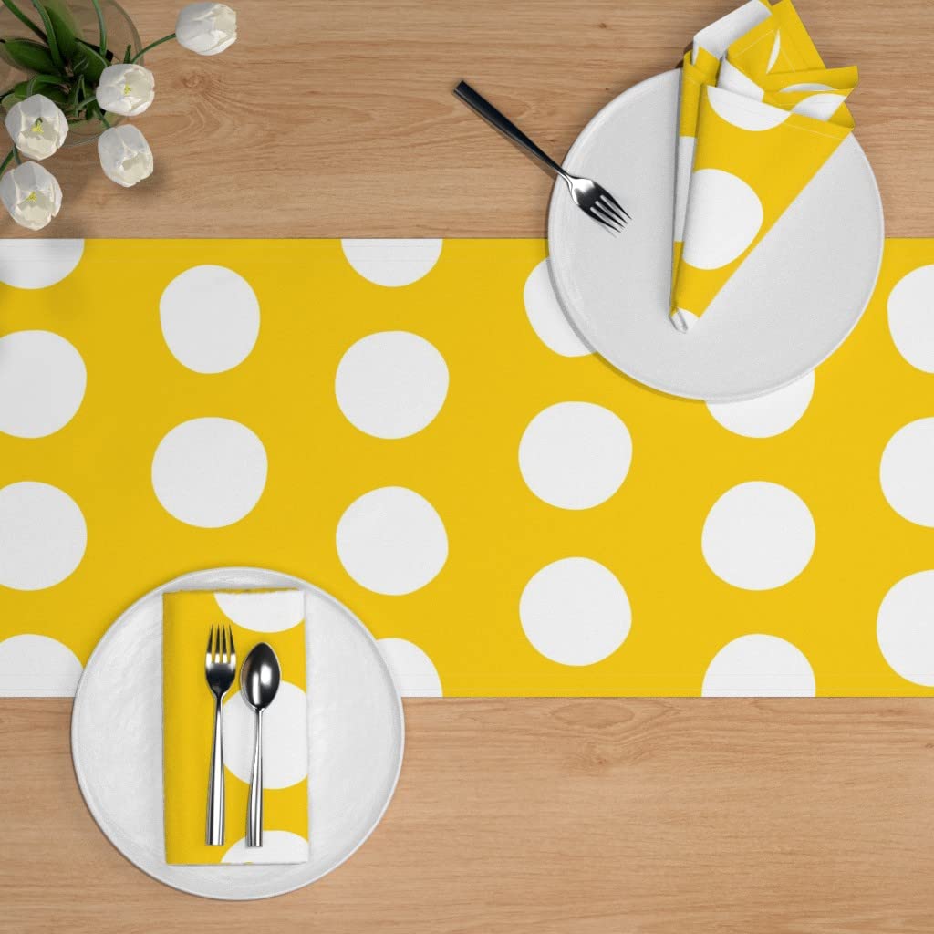 Custom Yellow & White Polka Dot Cotton Sateen Table Runner 108