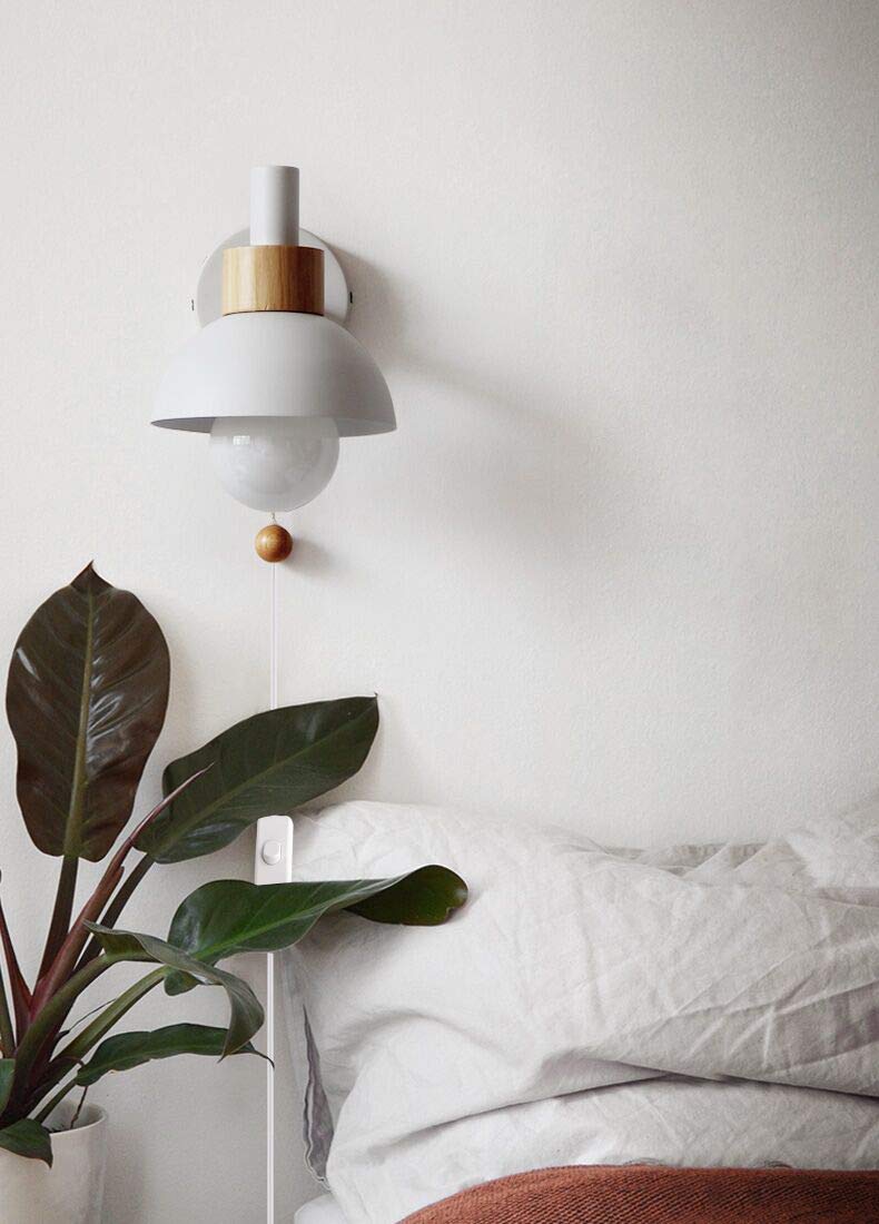 Romantic Warm White Plug-in Wall Lamp - 5.9ft Cord, Zipper Switch, Macaron Bedside Sconce (Set of 2) - Perfect for Reading Nook, Hallway Lighting & Bedroom Decor