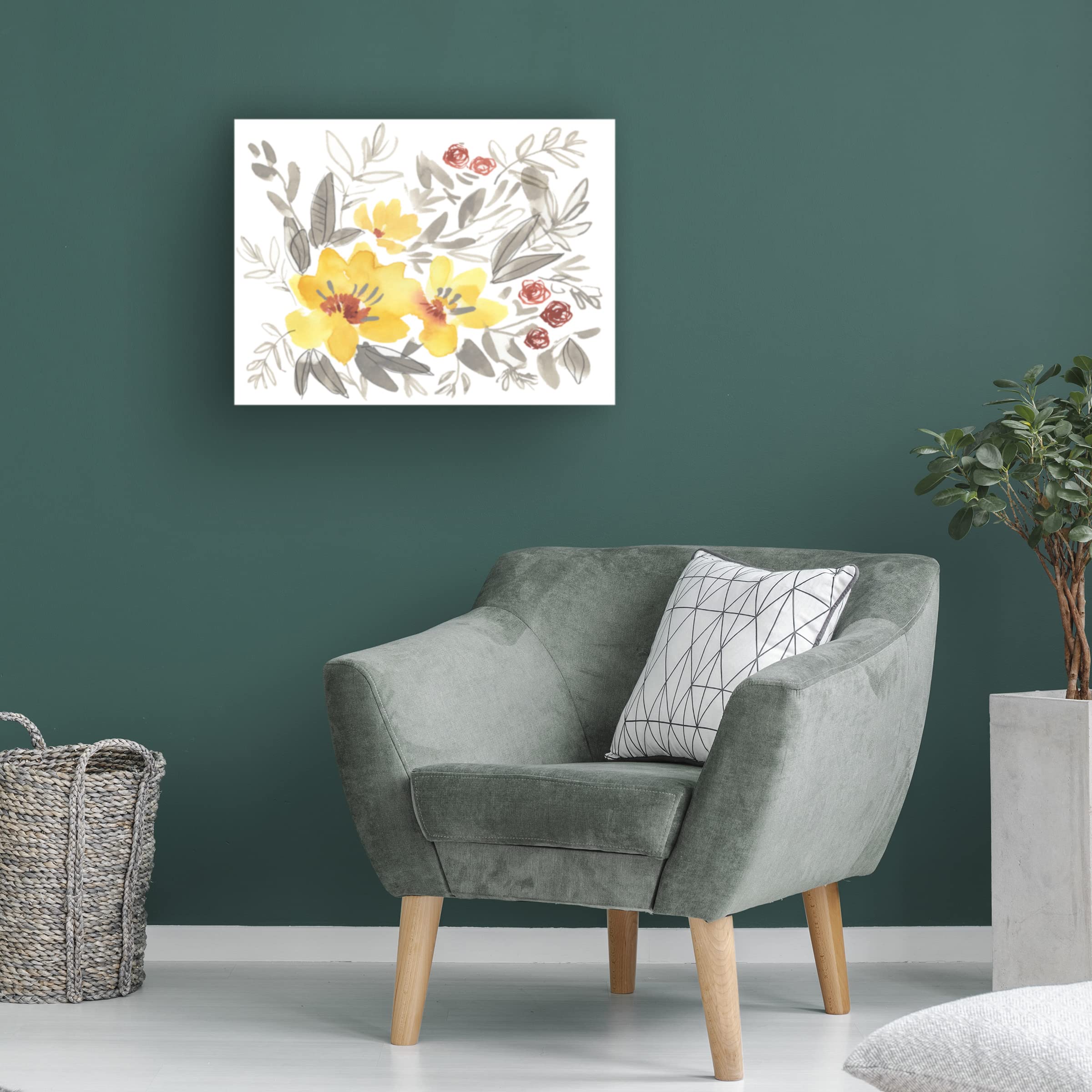 Jennifer Goldberger 'Golden Flower Composition I' Canvas Wall Art - Floral Home Decor for Living Room, Bedroom & Office | Trademark Fine Art