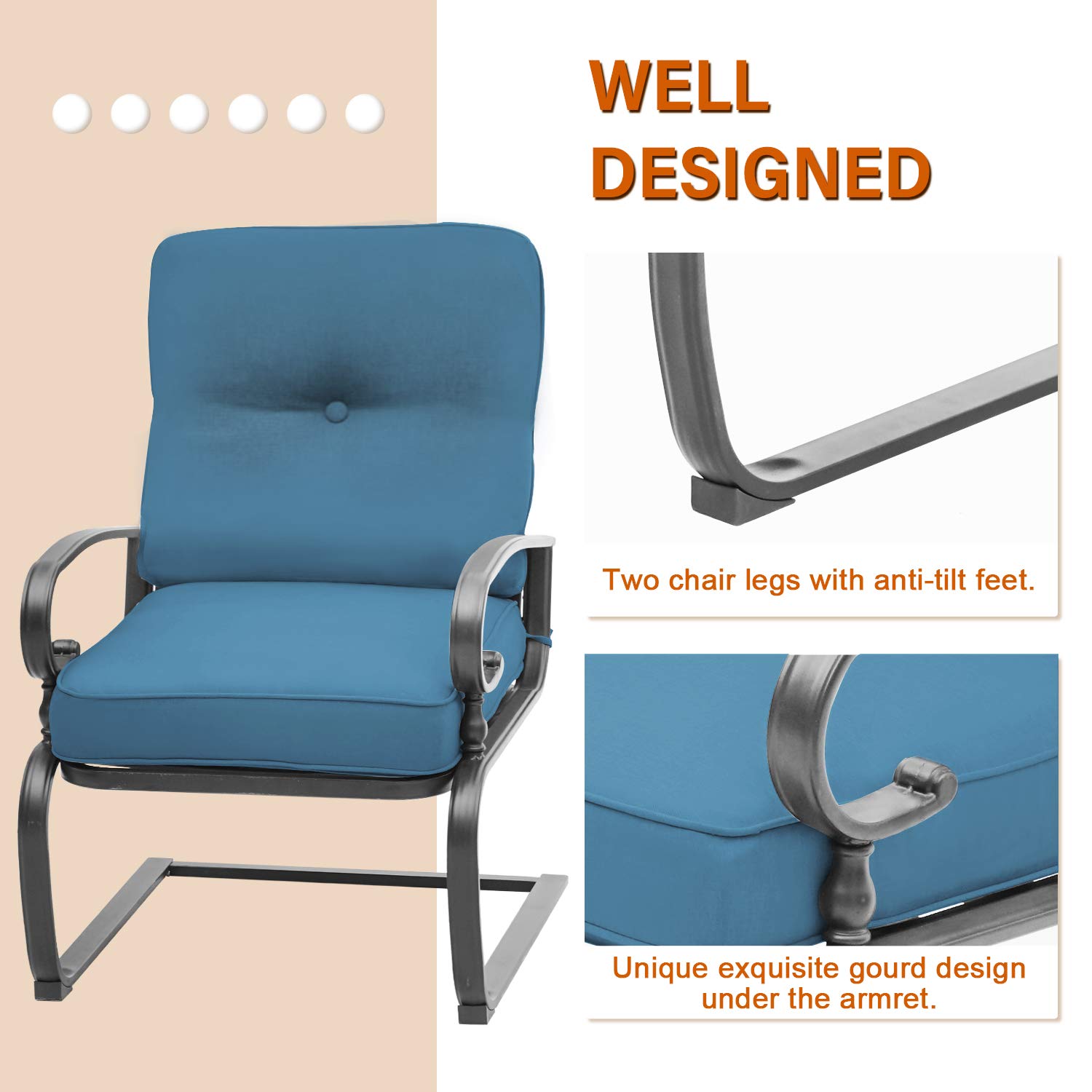 SOLAURA 3-Piece Outdoor Patio Furniture Set - Steel Frame Bistro Set with Cushions & Side Table, Peacock Blue - Perfect for Garden, Balcony, and Backyard Relaxation