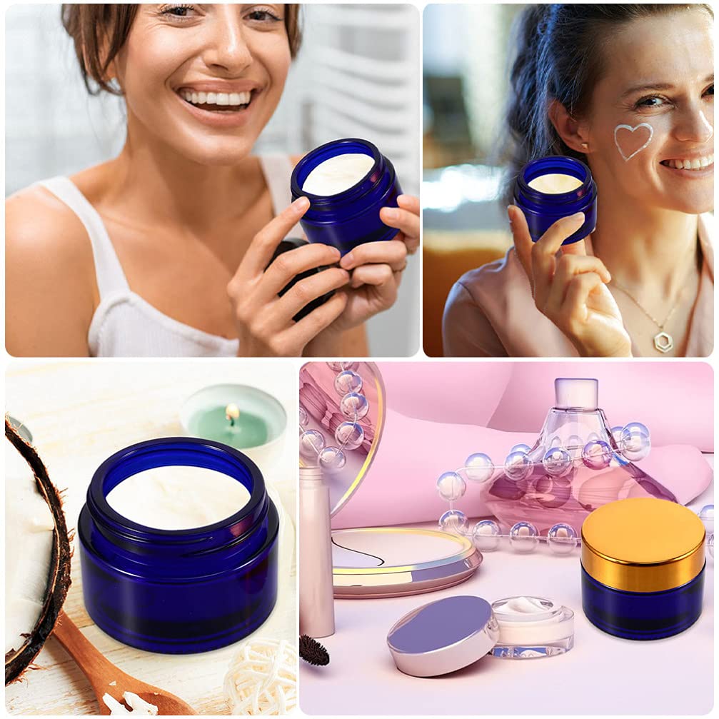 FOMIYES 5pcs 50g Round Refillable Glass Cream Jars - Empty Cosmetic Containers for Lotion, Face Cream, Beads & Eye Shadow (Rhinestone Blue) | Perfect for DIY Beauty Products, Travel Size Toiletries & Sample Storage
