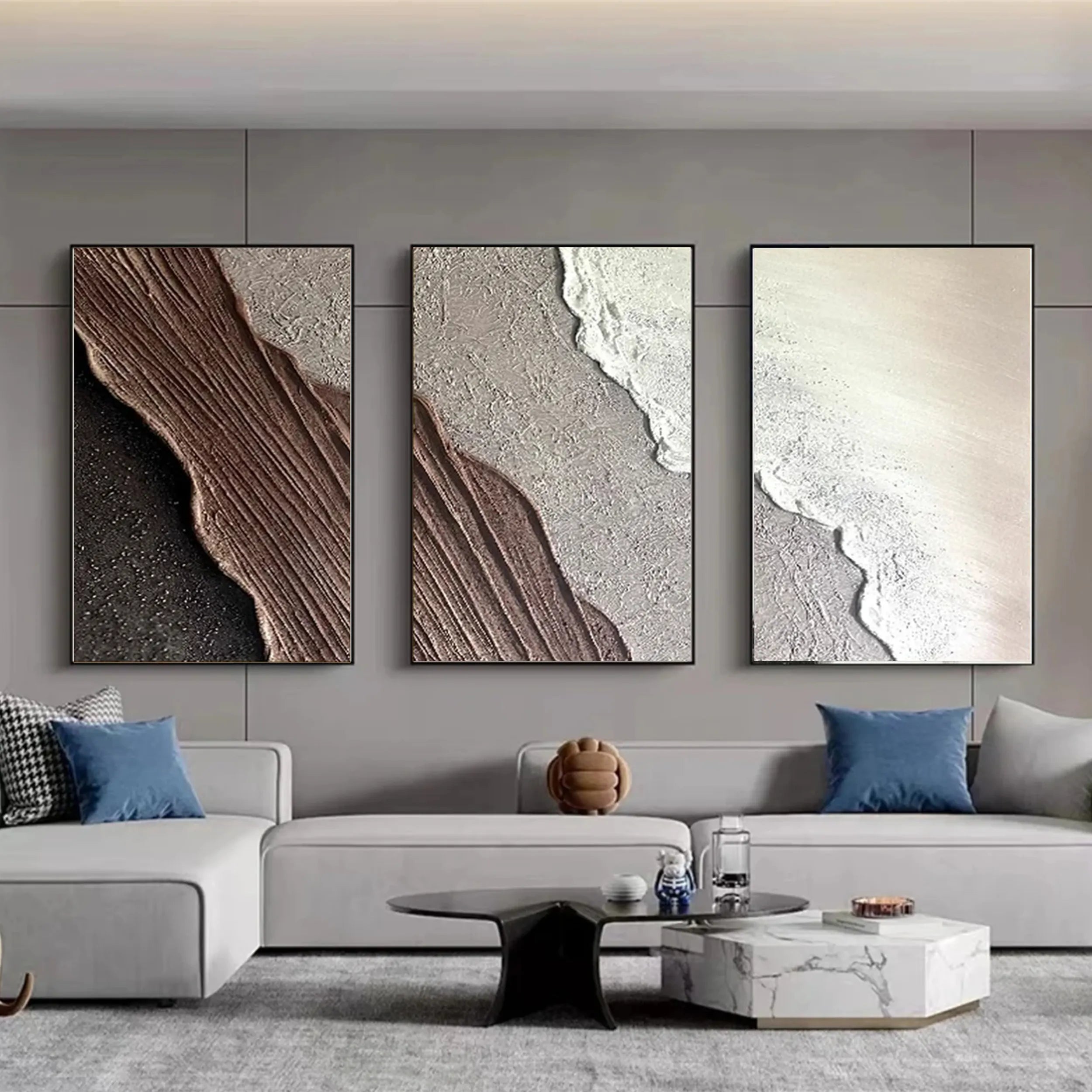 Ocean and Sky Painting Set of 3 - Coastal Wall Art for Living Room, Bedroom & Office Decor - Premium Canvas Prints - #OS143