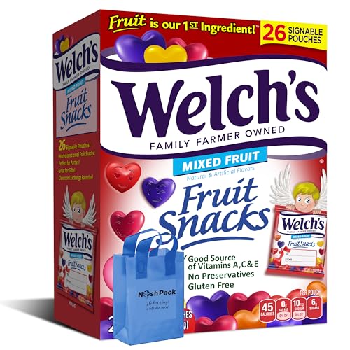 Welch's Valentine's Day Fruit Snacks - 26 Pack of Heart-Shaped Gummy Candies for Kids & Adults | Bulk Valentine Treats with Resealable Nosh Pack | Perfect for Classroom Parties, Office Gifts & Holiday Celebrations