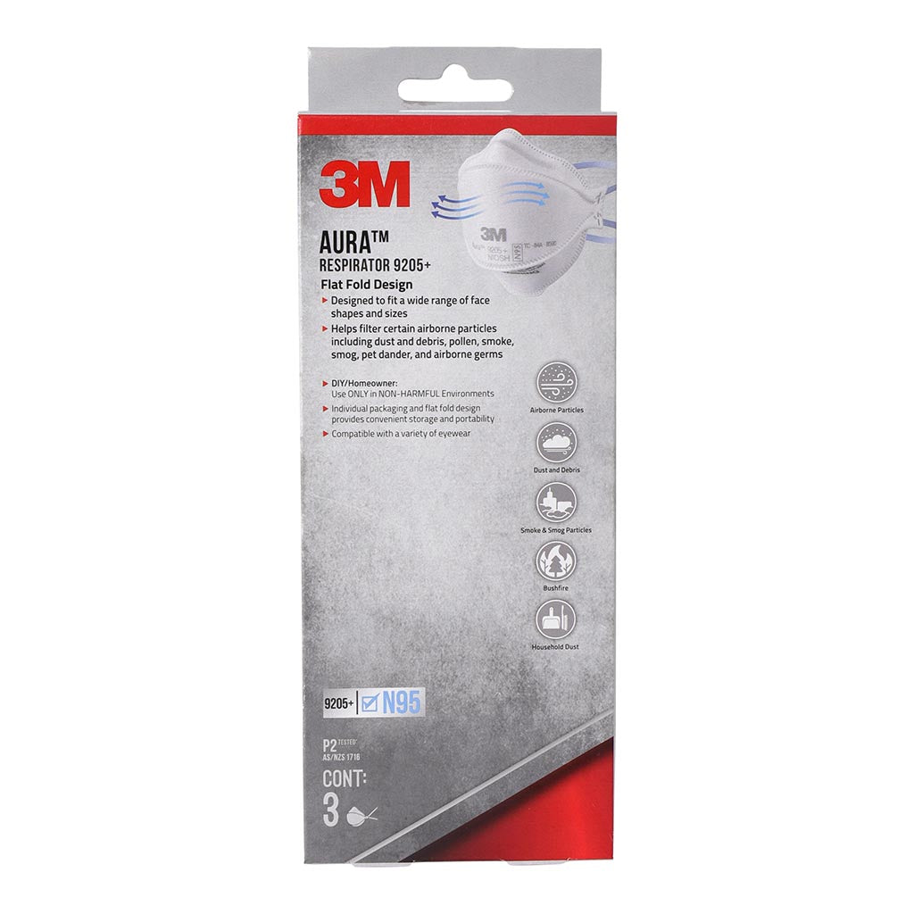 3M Aura N95 Particulate Respirator 9205+ (3-Pack) - NIOSH Certified for Dust, Pollen & Airborne Particles - Ideal for Construction, Woodworking & Home Improvement Projects