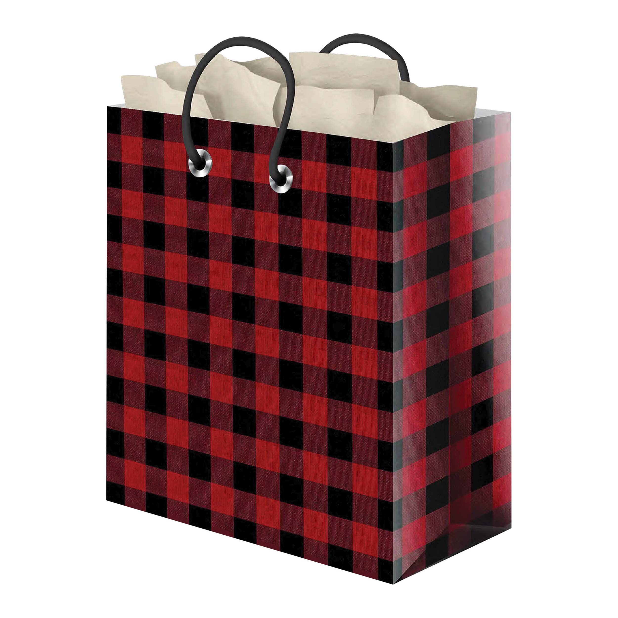 Rivers Edge Products Buffalo Check Gift Bag Medium with Tissue Paper - Perfect for Holiday Gifts, Party Favors & Special Occasions