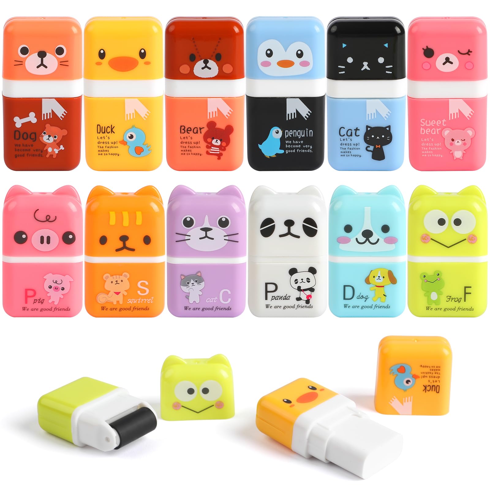 CCINEE 12-Pack Cute Pencil Erasers with Protective Caps & Self-Cleaning Shaving Roller - Perfect for School Supplies, Classroom Prizes, Teacher Gifts & Student Rewards (Great for Homework, Exams & Art Projects)