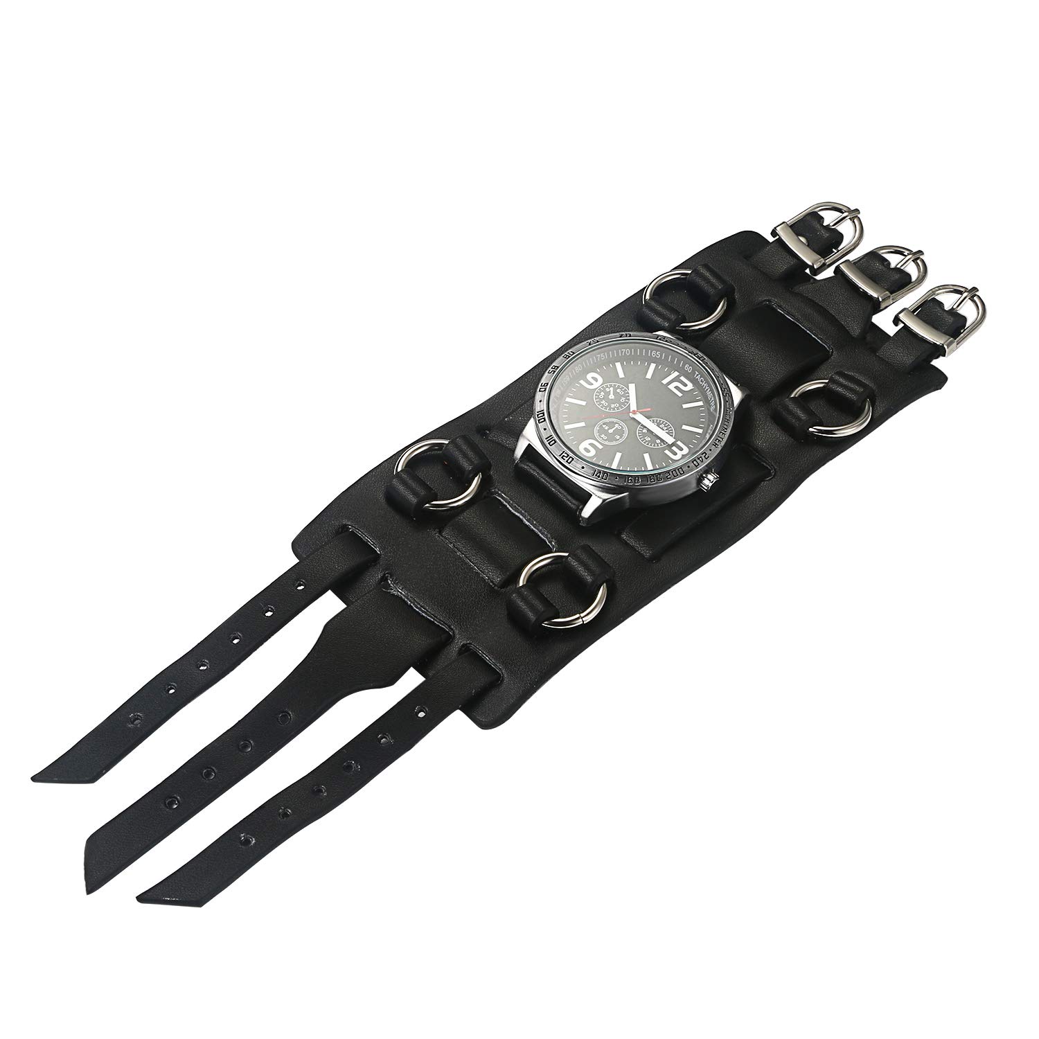 Avaner Mens Retro Steampunk Leather Cuff Bracelet Watch - 74mm Wide Big Dial Analog Quartz Wristwatch for Hip-hop Gothic Style, Casual Wear & Costume Parties
