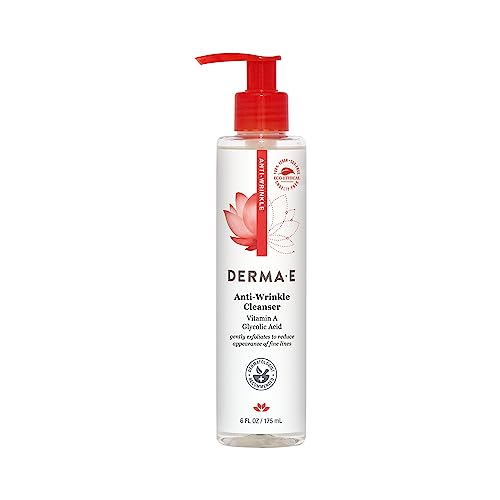 DERMA-E Anti-Wrinkle Cleanser with Glycolic Acid & Vitamin A | Gentle Exfoliating Face Wash for Wrinkles & Aging Skin | Makeup Remover & Deep Cleansing | Perfect for Daily Skincare Routine, 6 oz