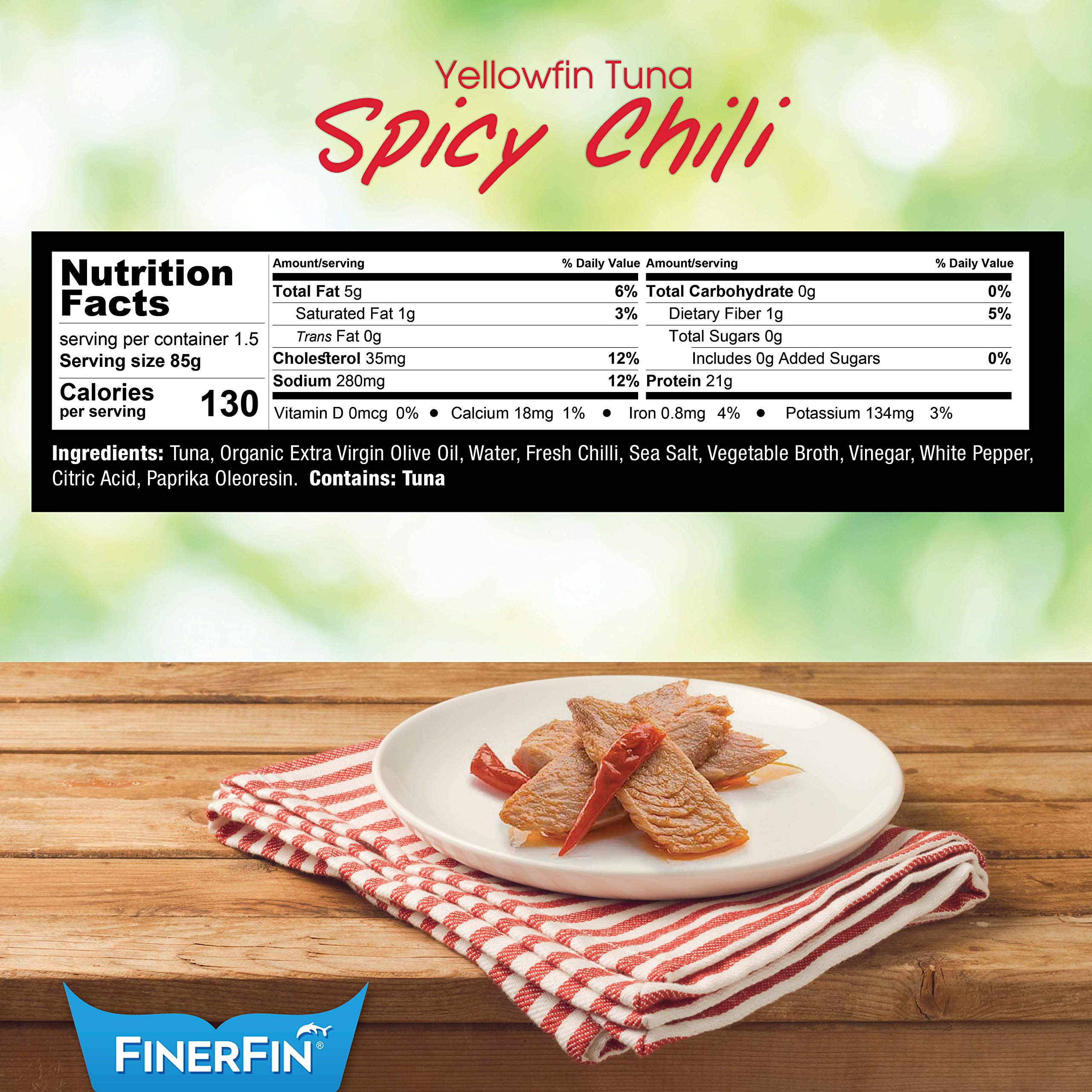 Premium Wild-Caught Yellowfin Tuna Salad in Organic EVOO | Spicy Chili Flavor | Gourmet Ready-to-Eat Canned Tuna Fillets | 4.4oz Can (2-Pack) | Perfect for Salads, Sandwiches & Keto Meals