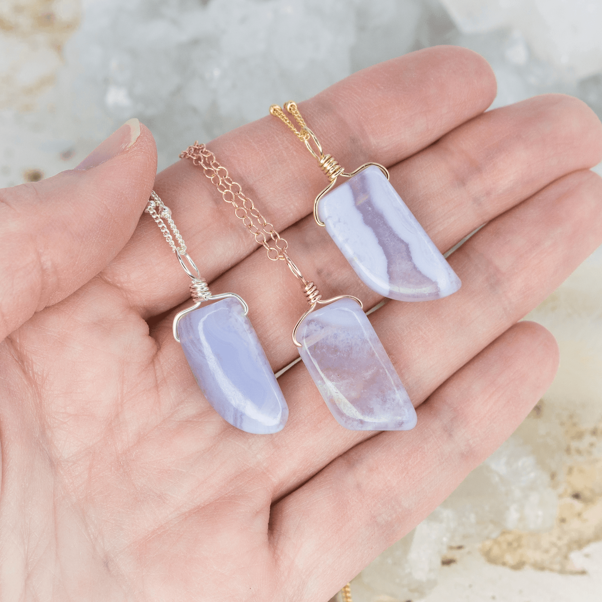 Blue Lace Agate Crystal Pendant Necklace - Smooth Stone Healing Jewelry for Women, Gift for Her | Perfect for Meditation, Yoga & Spiritual Healing