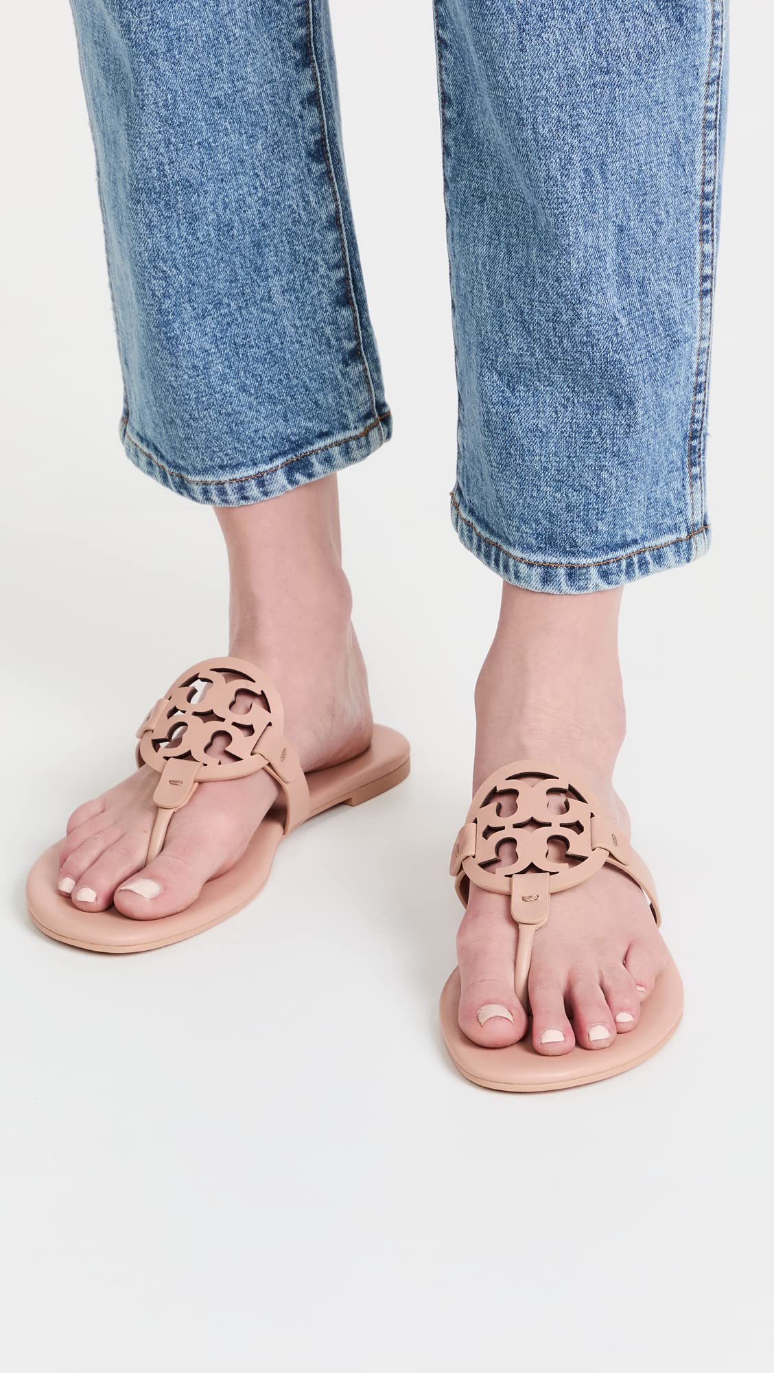 Tory Burch Women's Miller Soft Sandals - Light Pink Leather Slide Sandals for Women Size 9 US Medium | Comfortable Summer Casual Shoes for Beach, Vacation & Everyday Wear