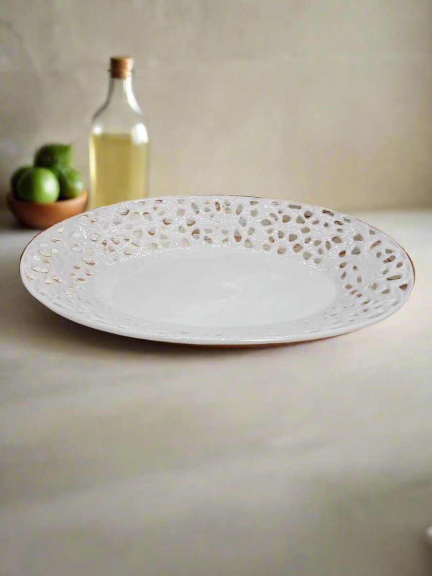 12.5x8.25 Inch White Ceramic Oval Serving Platter - Elegant Appetizer & Dessert Tray for Parties, Weddings and Holiday Dining