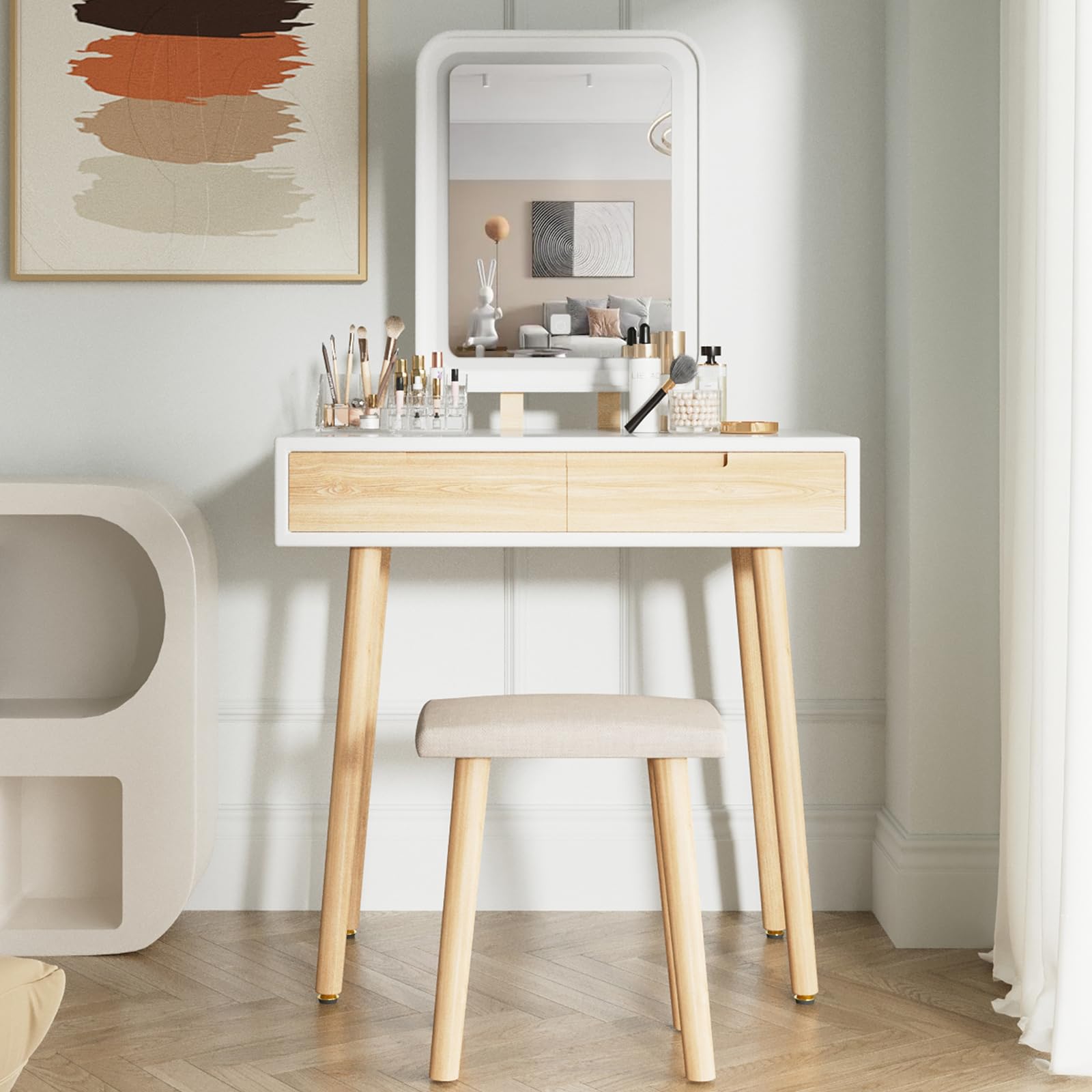 YOURLITE Makeup Vanity Desk with LED Lights & Adjustable Brightness Mirror - 31.5