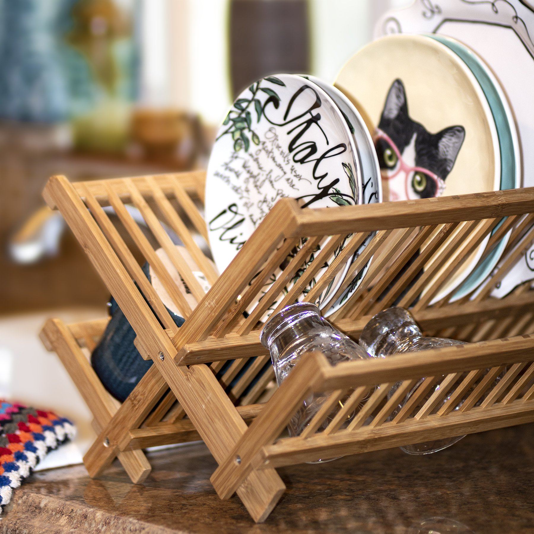 Foldable Dish Drying Rack for Kitchen - Space Saving Countertop Organizer for Plates, Cups & Utensils - Perfect for Small Apartments, RVs & Camping