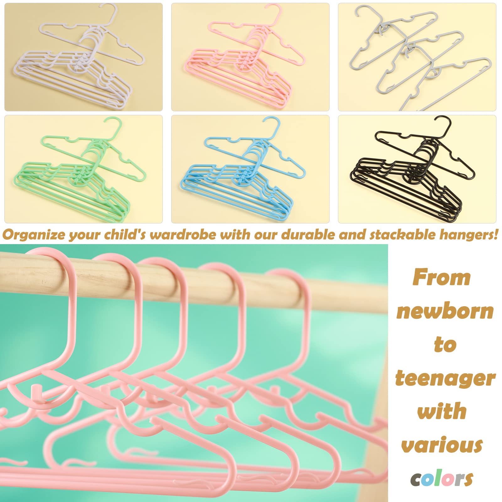 100-Pack Anti-Slip Plastic Baby Hangers - Light Pink Closet Organizers for Infant Clothes | Secure & Space-Saving Nursery Storage Solution
