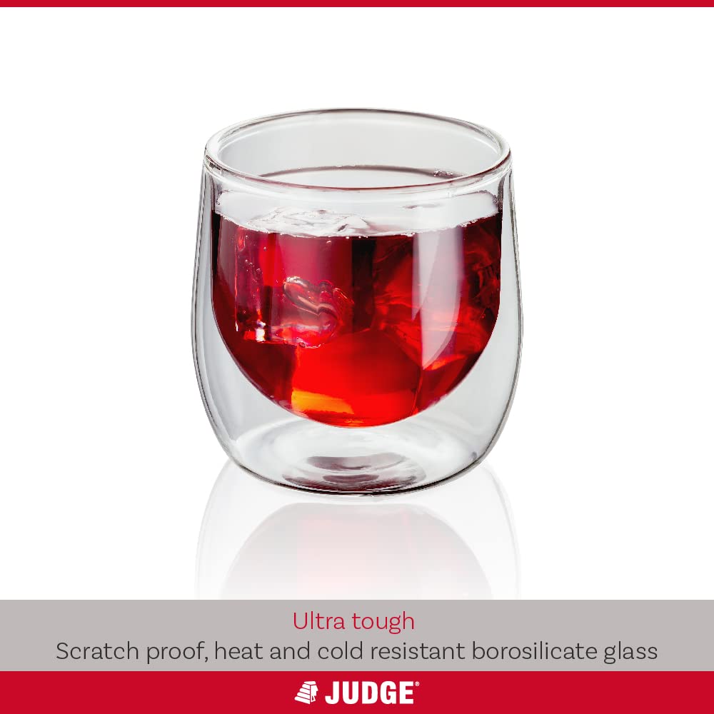 Judge Tumbler Set of 2 - 250ml Clear Glass Cups with Lid - Perfect for Iced Coffee, Smoothies & Cocktails at Home or Office