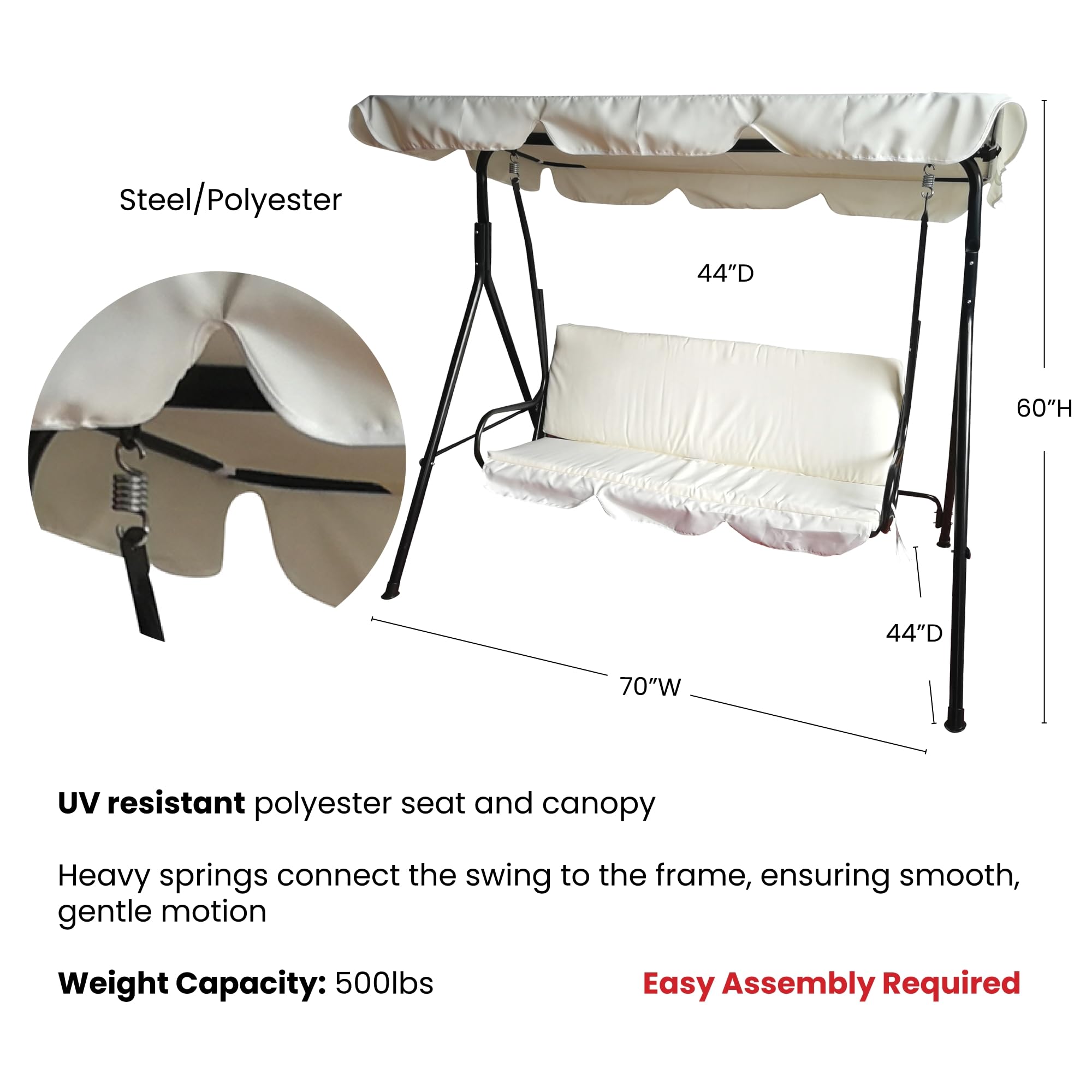 Northlight 3-Seater Outdoor Patio Swing with Adjustable Canopy - Cream | Weather-Resistant Garden Swing for Backyard, Porch or Deck Relaxation