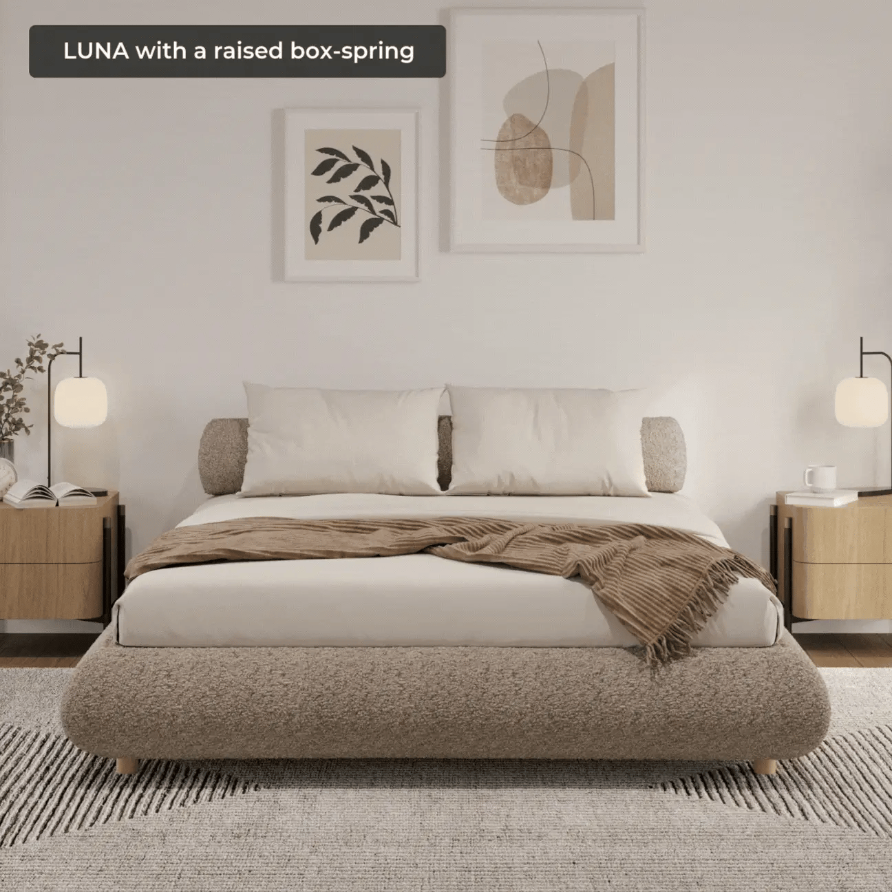 Luna Bed Frame with Soft Teddy Fabric - Queen Size Platform Bed Frame for Bedroom, Guest Room, Dorm | Modern Minimalist Design with Sturdy Metal Legs | Easy Assembly & Space-Saving Storage