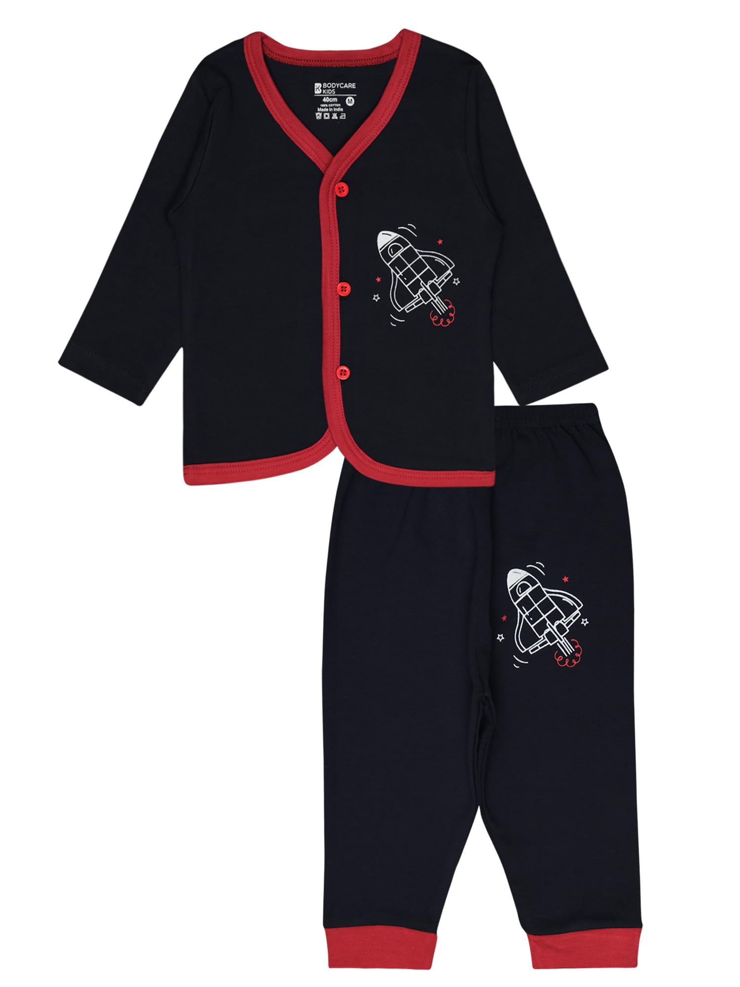 BODYCARE Unisex Baby Cotton Blend Top & Pajama Set - Navy Blue | Soft & Comfortable Sleepwear for Infants & Toddlers | Perfect for Bedtime, Lounging & Playtime