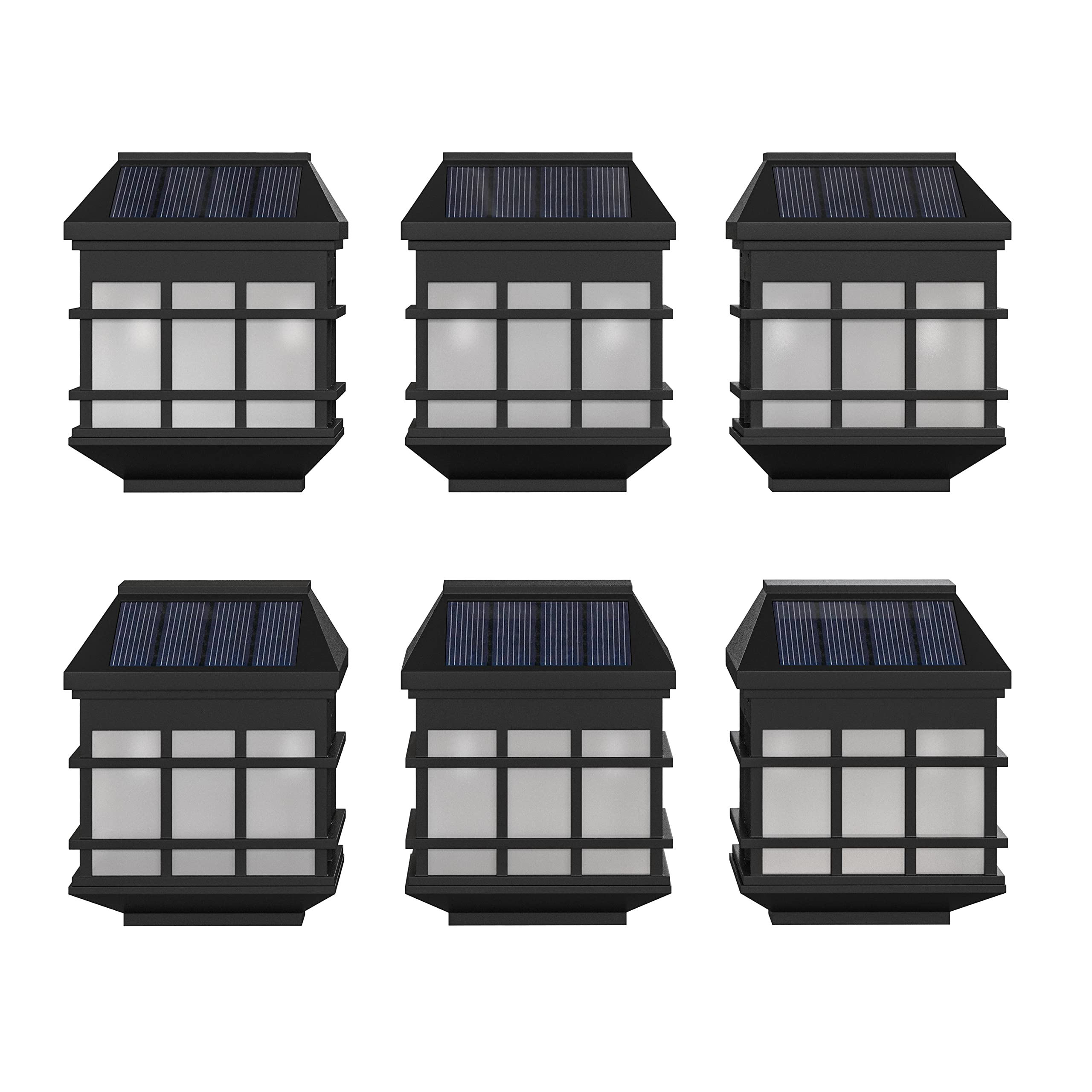 Merrick Lane Black Solar Wall Lights - 6 Pack Bright White LED Outdoor Solar Powered Lights for Fence, Deck, Garden, Pathway & Patio Lighting - Waterproof & Energy Efficient Landscape Lighting