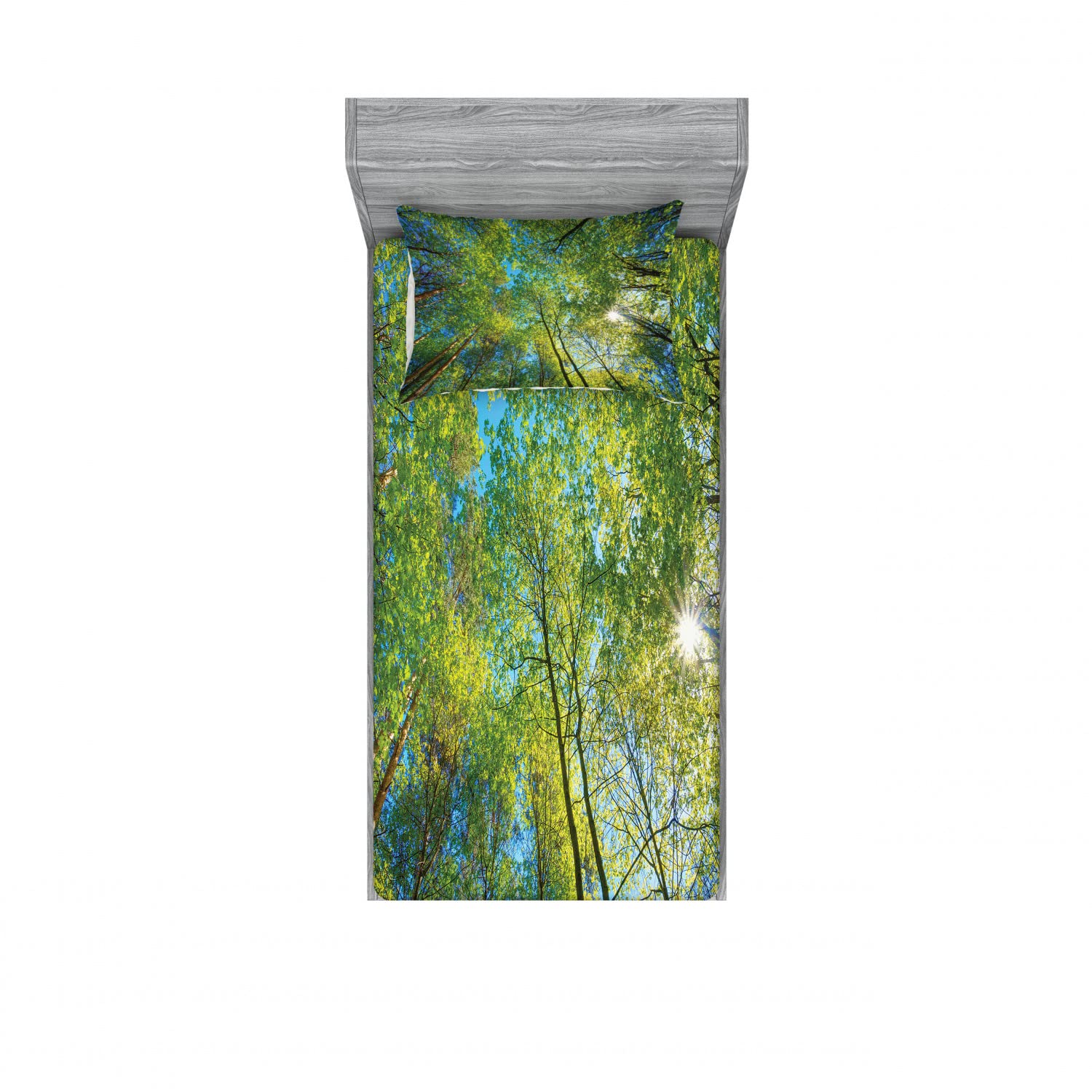 Ambesonne 2-Pack Twin XL Fitted Sheets & Pillow Sham Set - Willow Flora Nature Print Green Bedding Decor (4-Piece Set) | Soft & Breathable for Dorms, Guest Rooms & Cozy Bedroom Makeovers